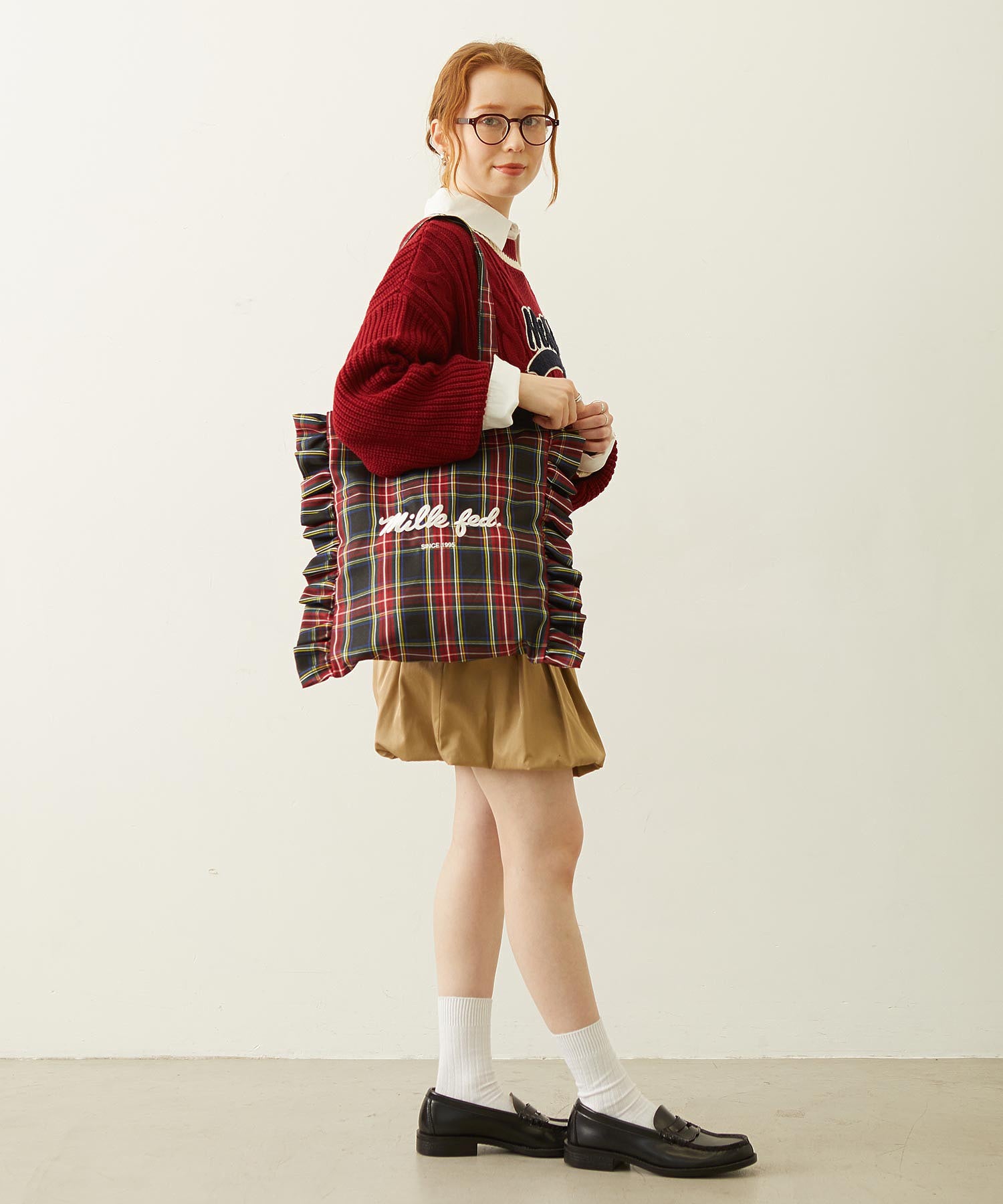 FRILLED TARTAN TOTE BAG