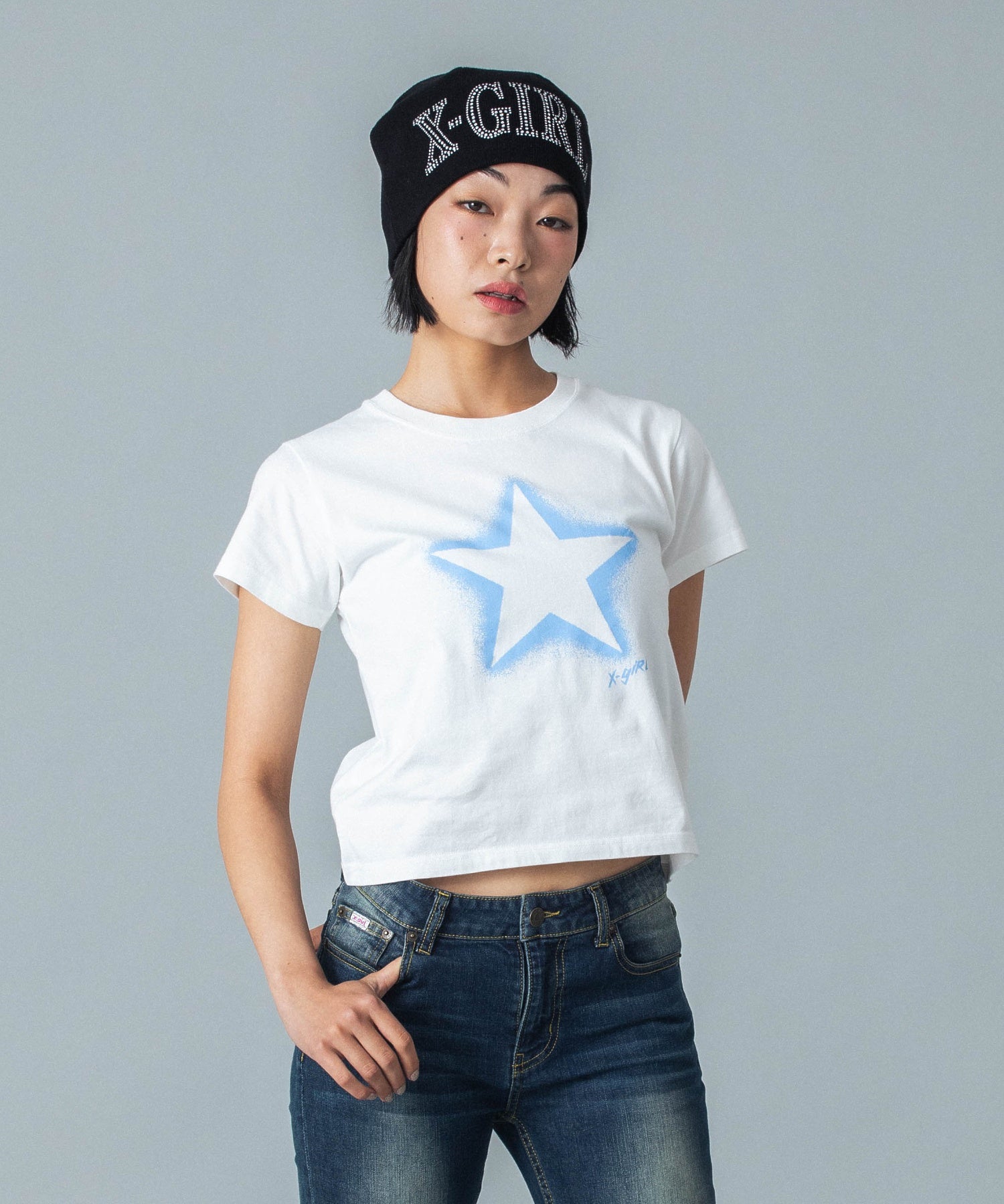 RHINESTONE ROMAN TYPE LOGO BEANIE