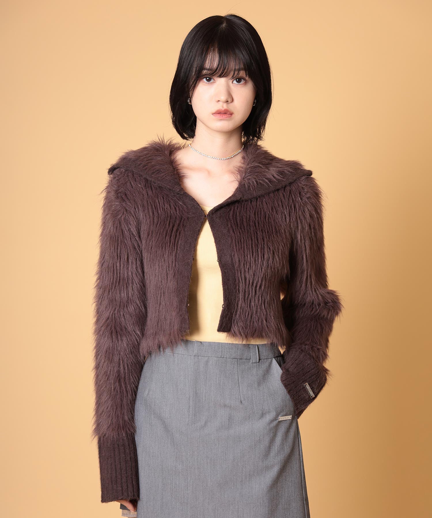 ビッグカラーシャギーニットカーディガン