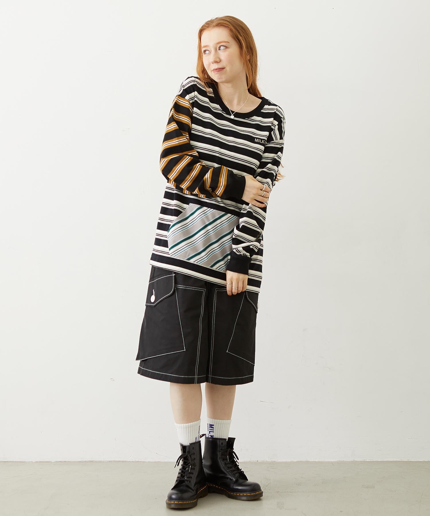 THREE PATTERN STRIPE L/S TOP
