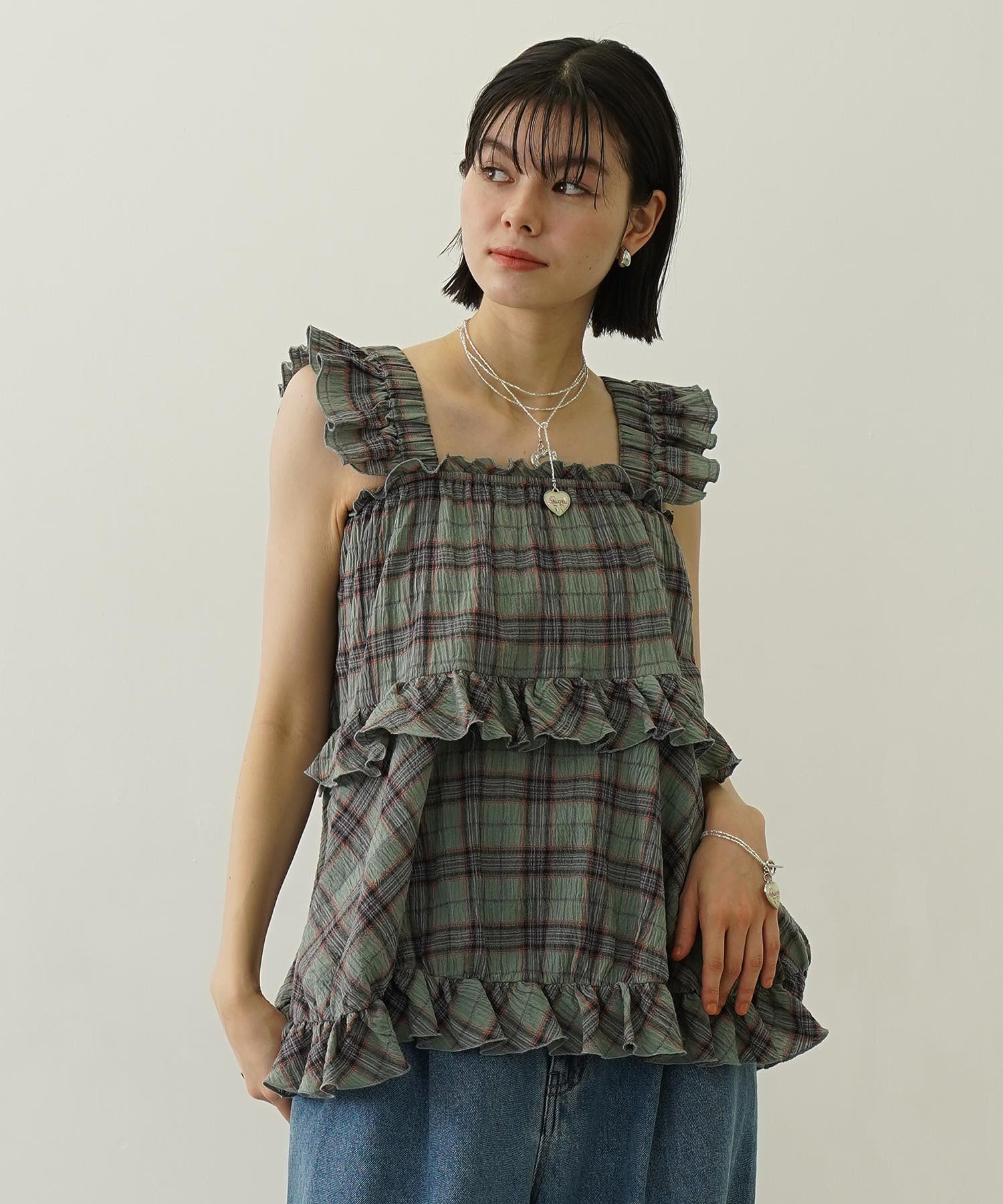 PLAID TIERED TOP