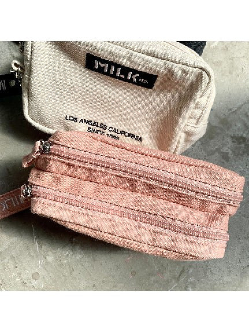 EMBROIDERED BAR DOUBLE ZIP POUCH MILKFED.