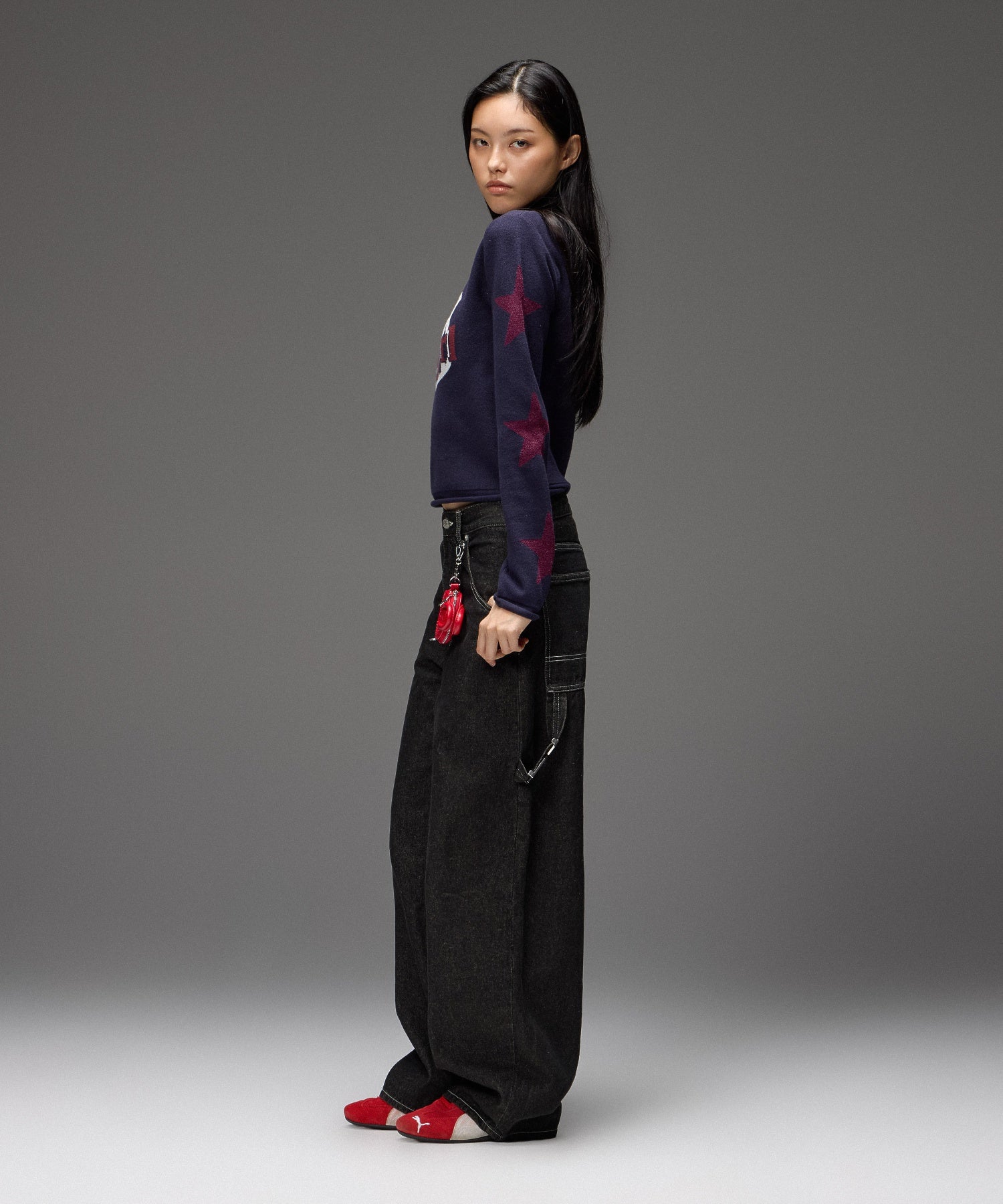 LOOP WITH BUCKLE WIDE LEG DENIM PANTS