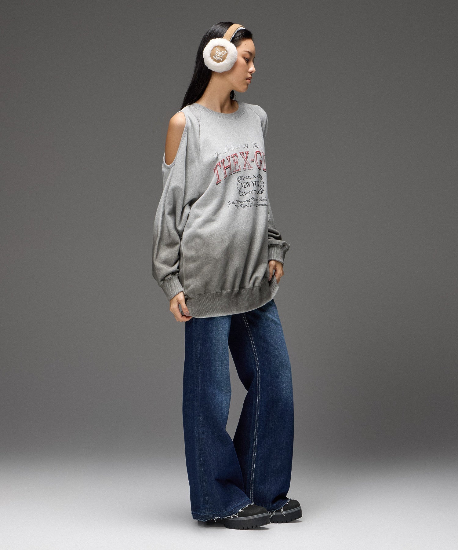 GRADIENT SPRAY OPEN-SHOULDER SWEATSHIRT