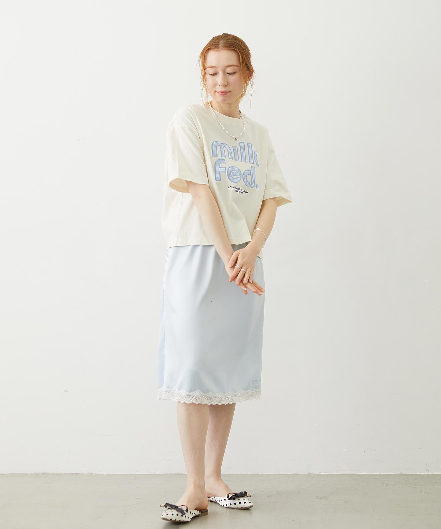 CUT OUT LOGO GINGHAM WIDE S/S TEE