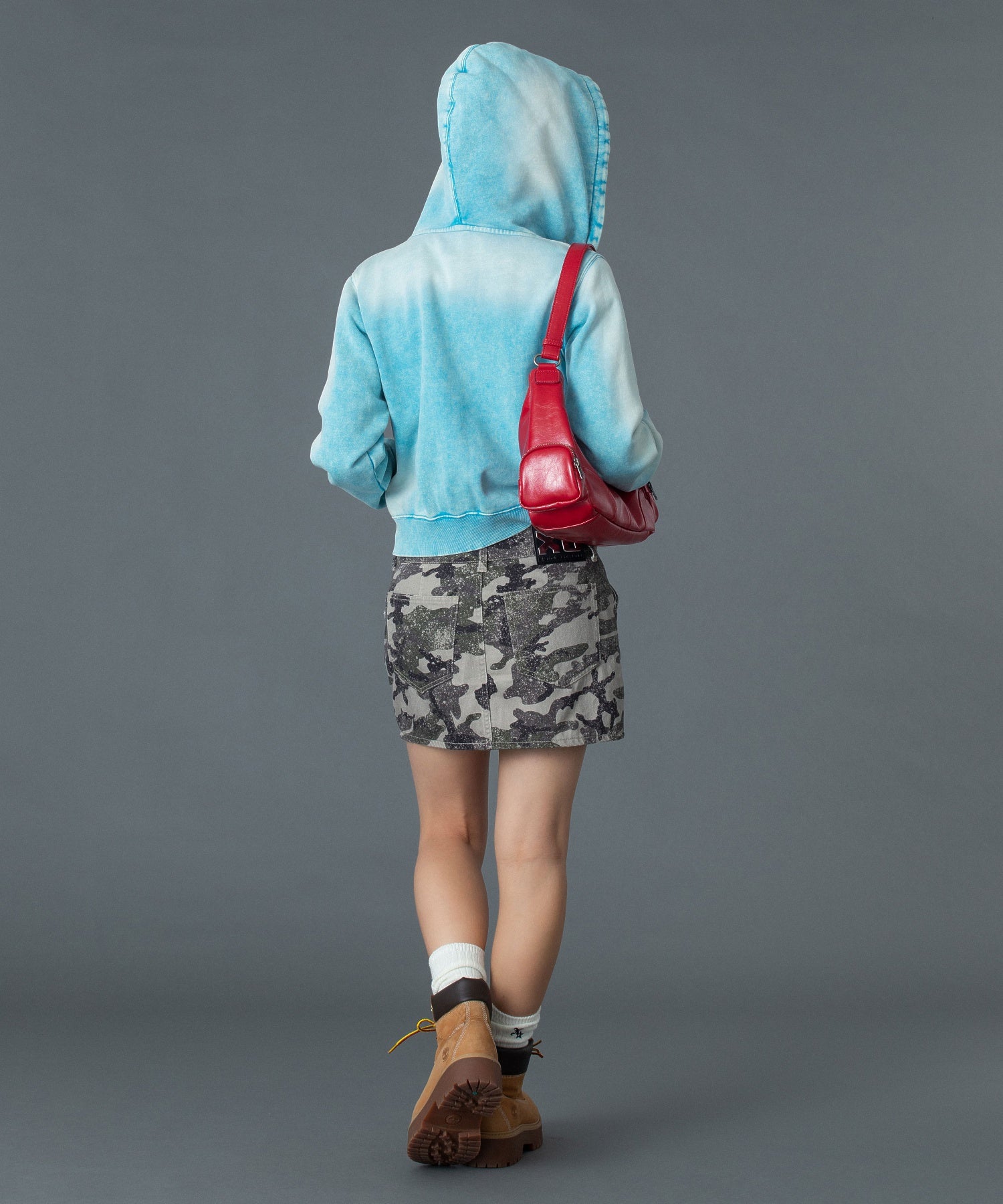 FACE LABEL WASHED COMPACT ZIP UP SWEAT HOODIE