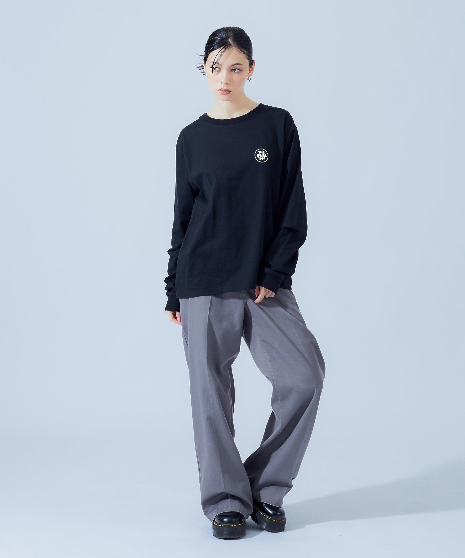 FACE LABEL FADED WIDE STRAIGHT EASY PANTS