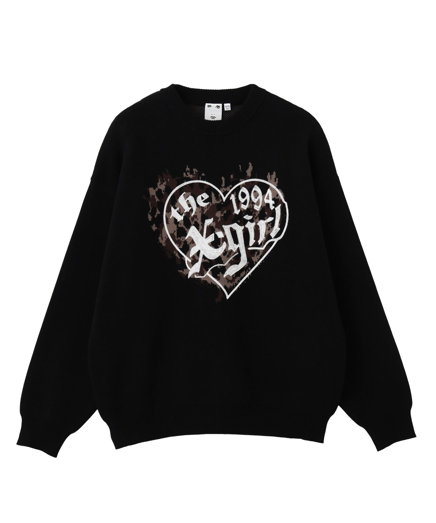 LEOPARD HEART LOGO JACQURD KNIT TOP