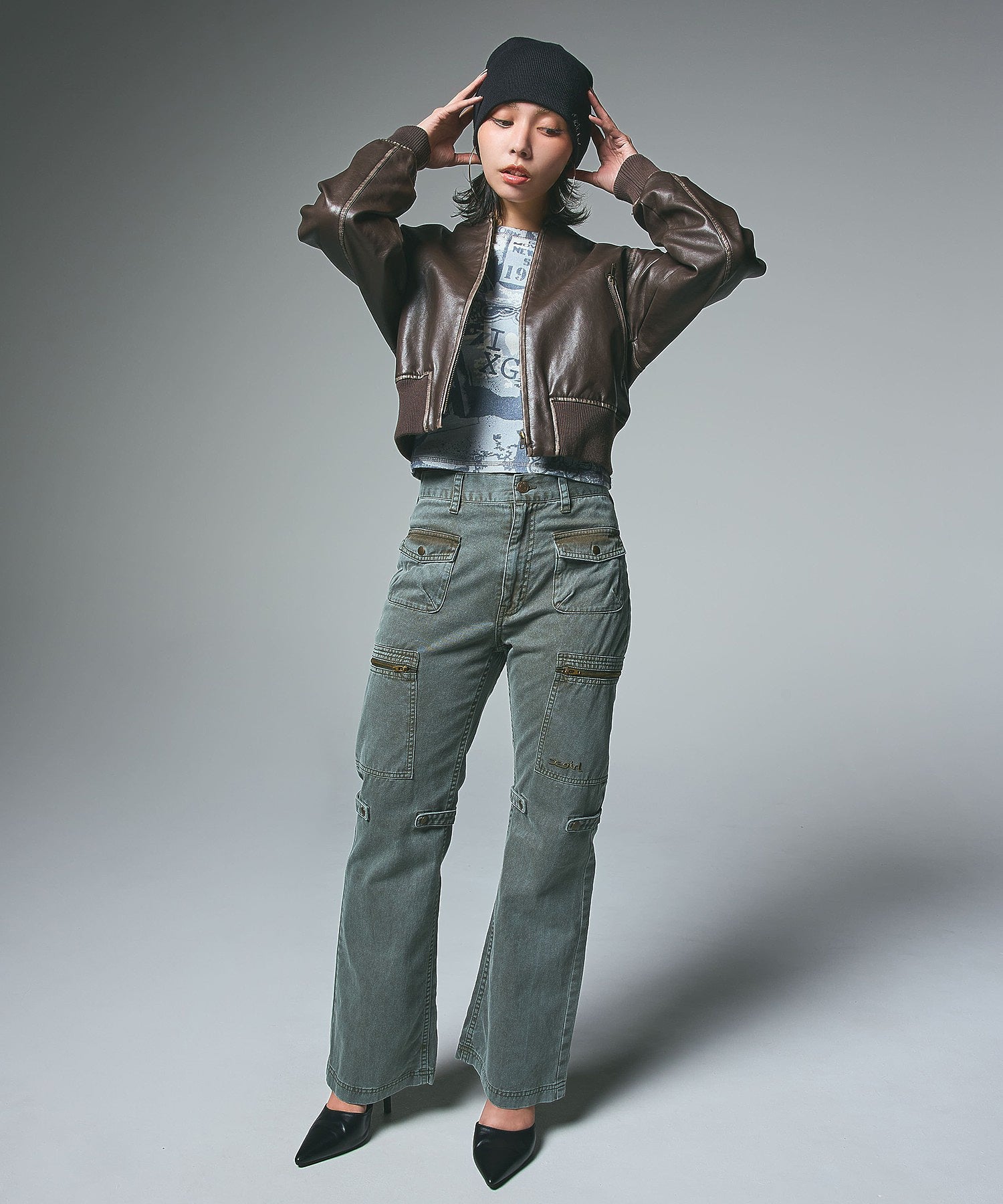DISTRESSED FAUX LEATHER COMPACT BLOUSON