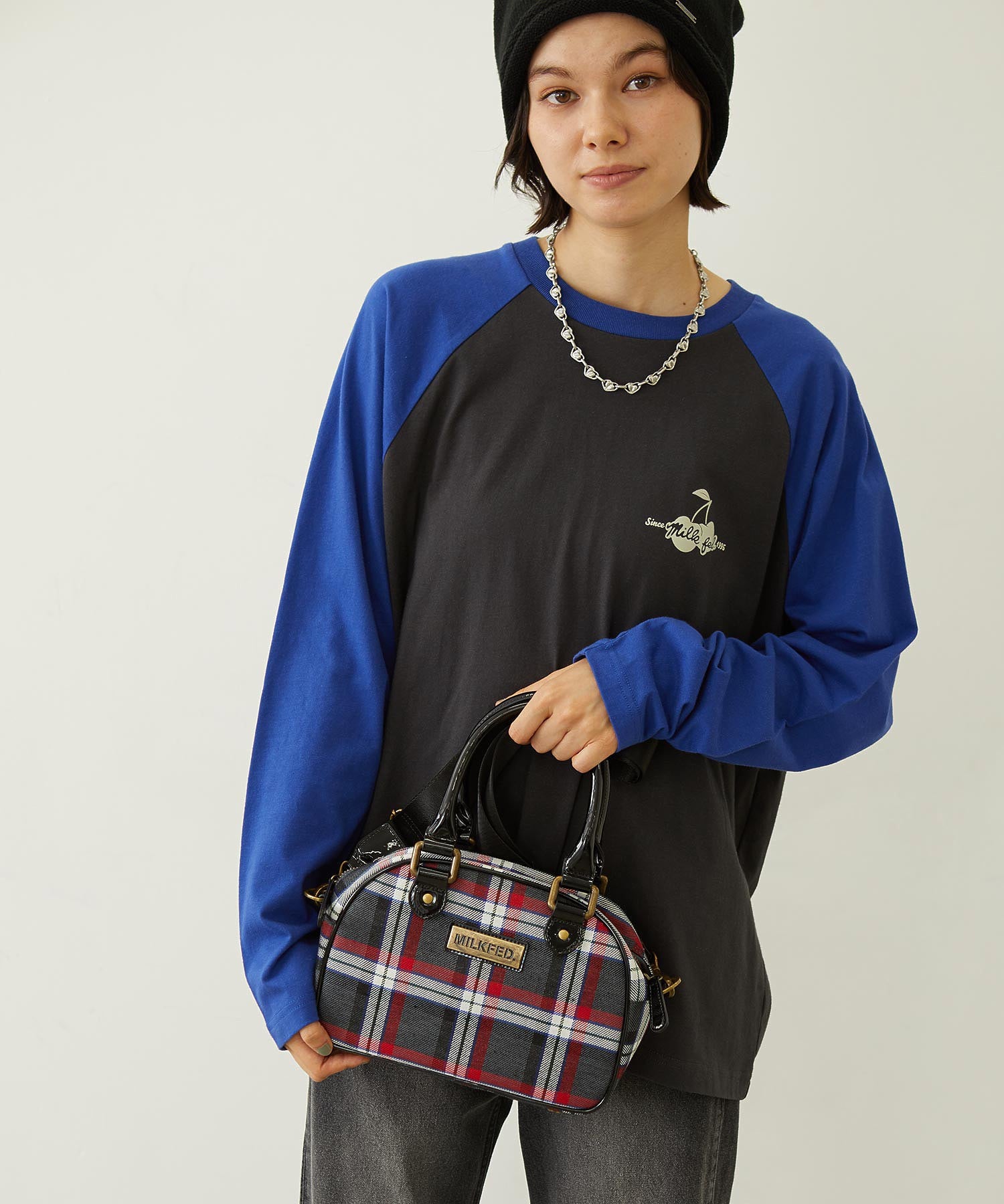 PLAID PATTERN BOSTON BAG