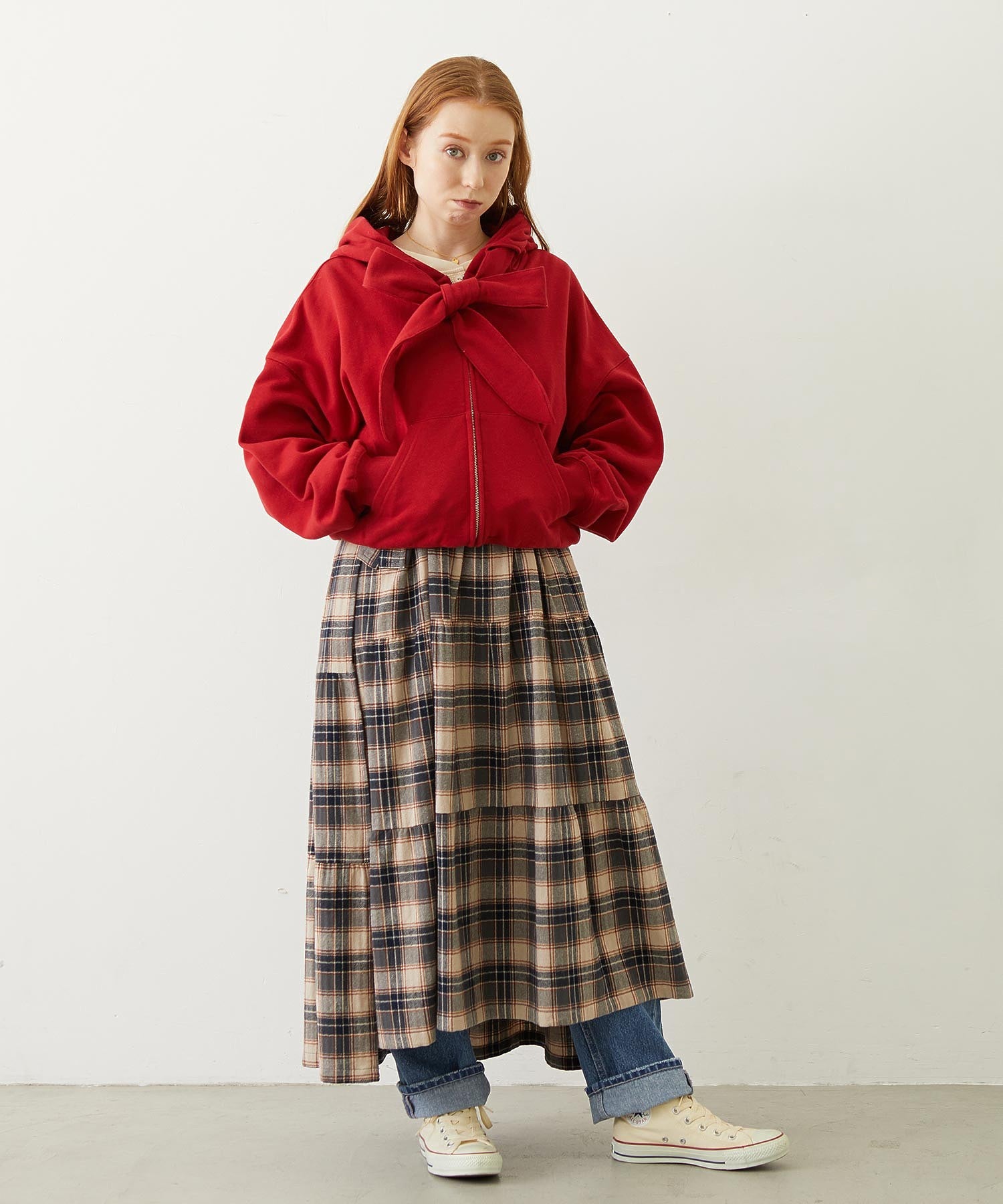 BIG RIBBON SWEAT ZIP HOODIE