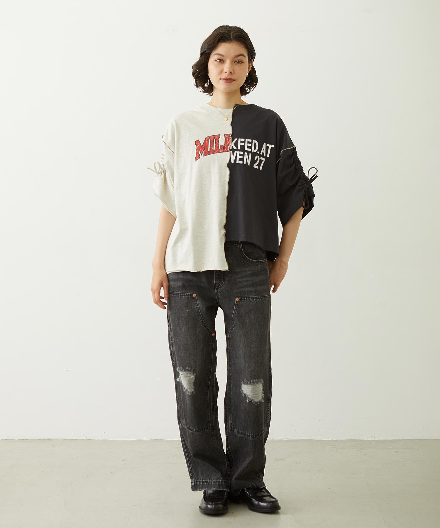 DOUBLE KNEE DISTRESSED DENIM PANTS