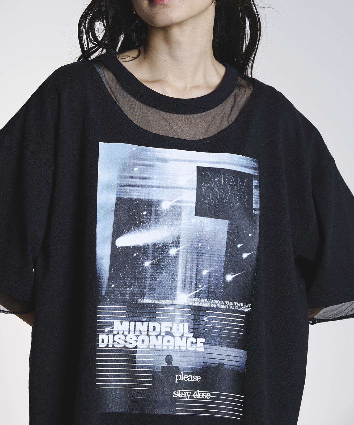 OKIRAKU×ROSEBUD/MESH MIX GRAPHIC TEE