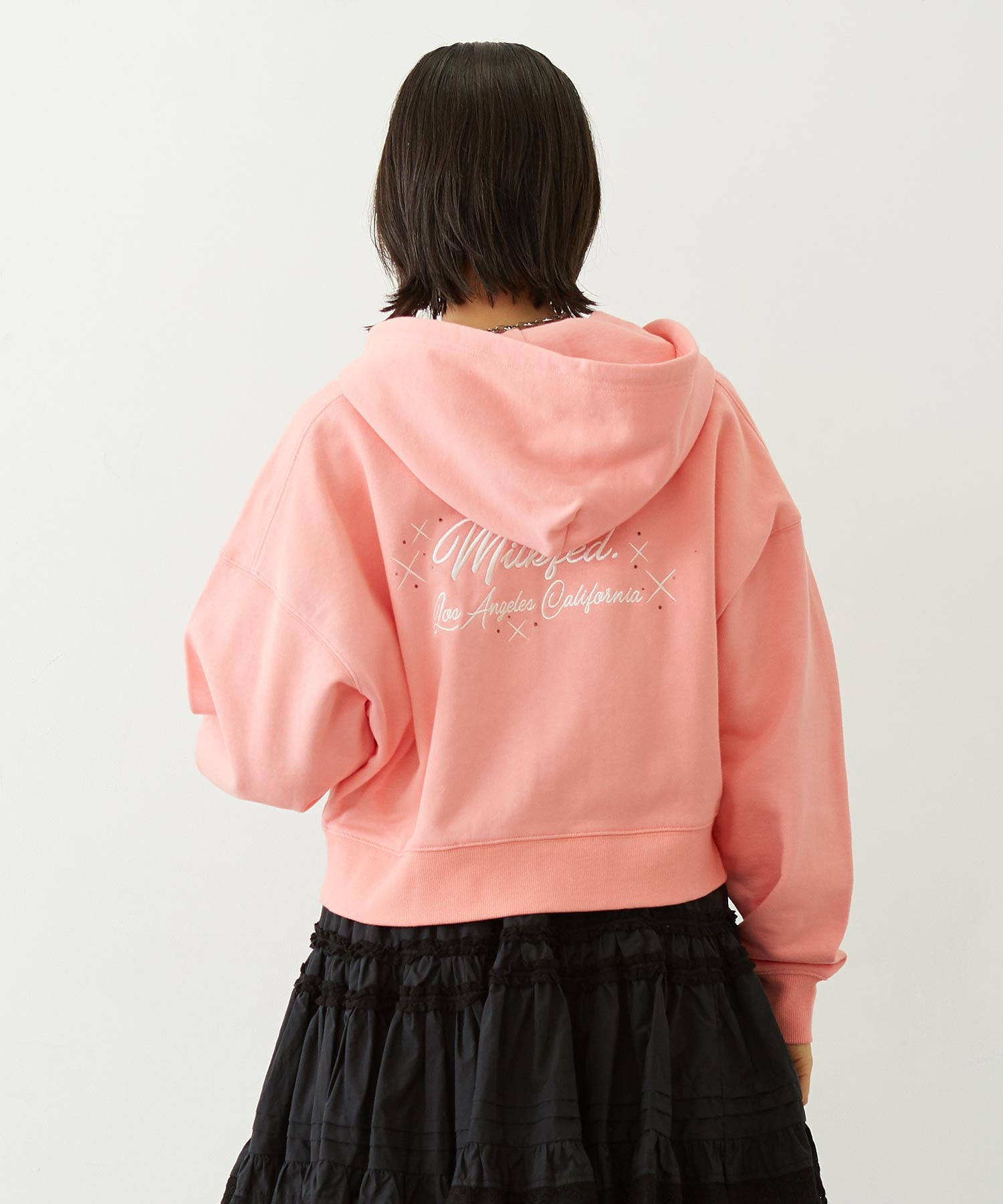 RHINESTONE LOGO SHORT ZIP UP HOODIE