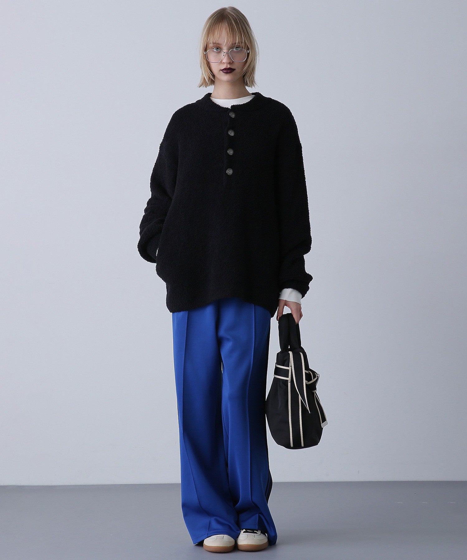 コンチョボタン モコモコ ヘンリーネックトップス