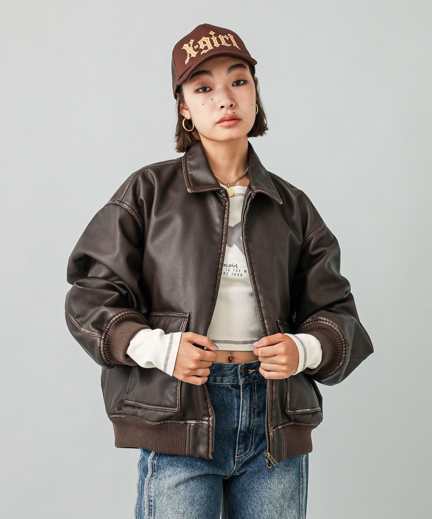 DISTRESSED FAUX LEATHER JACKET