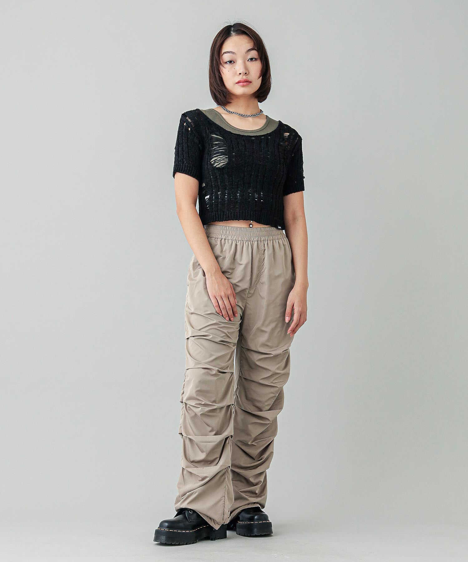 DISTRESSED TAPE YARN KNIT TOP