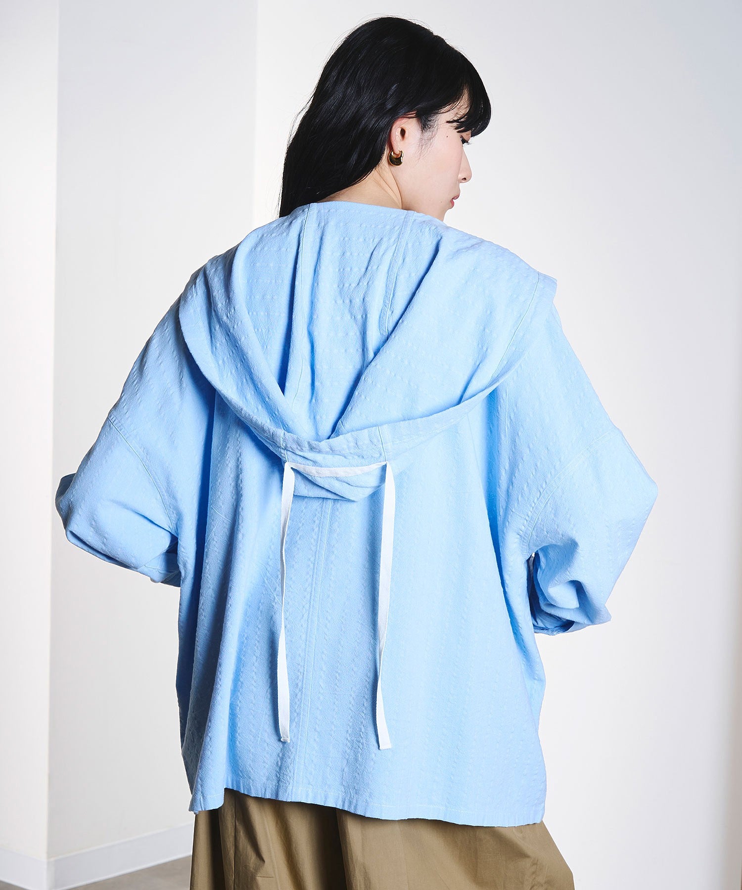 CREOLME/STRIPE HOODED BIG SHIRT
