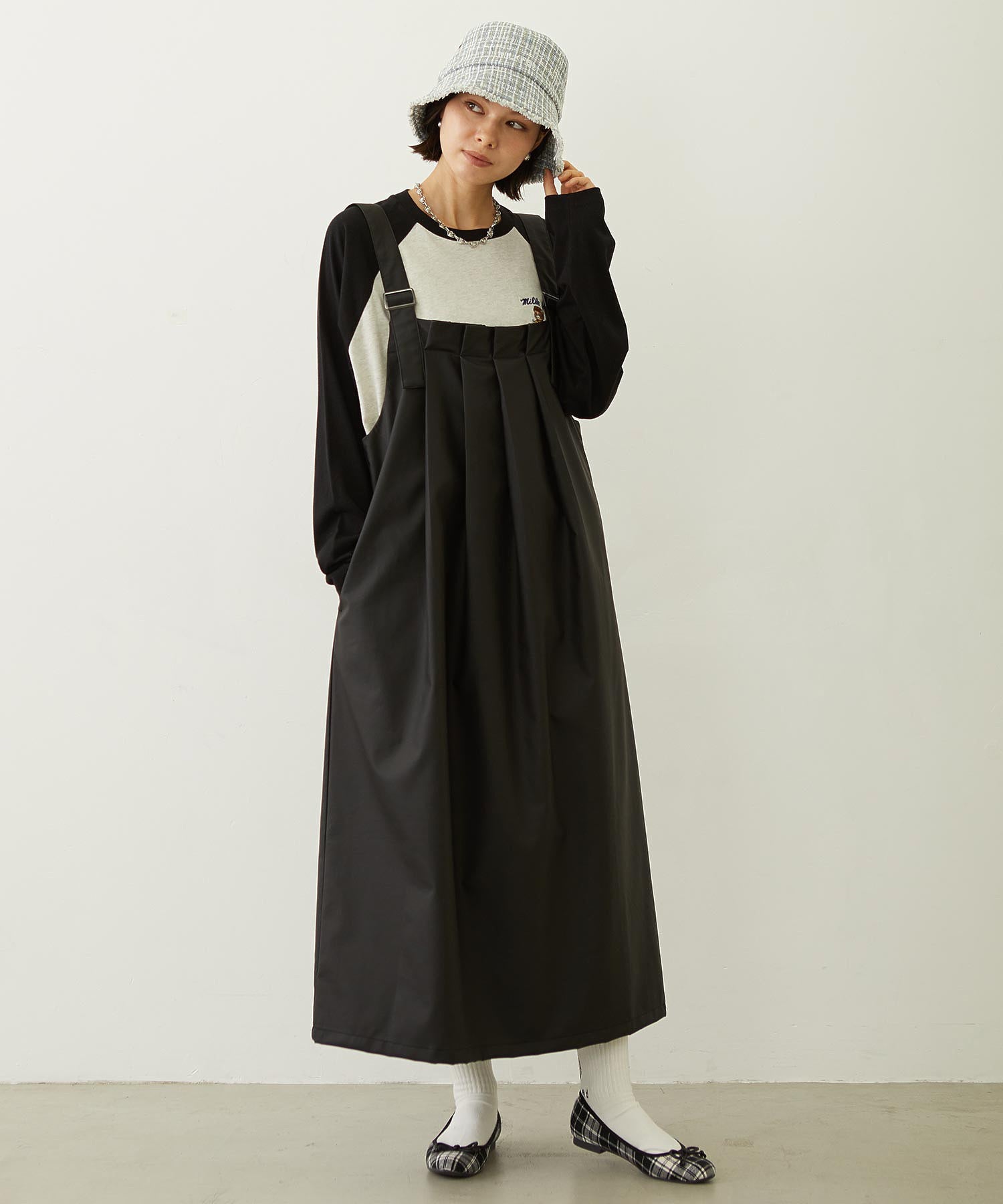 FAUX LEATHER TUCK DRESS