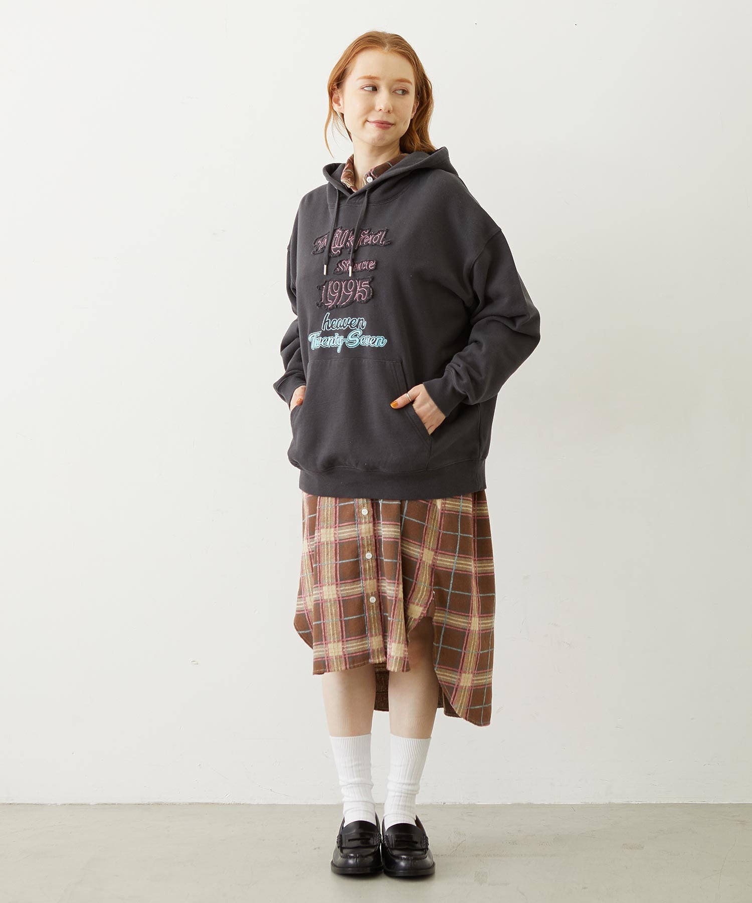 LOGO PLAID SHIRT DRESS