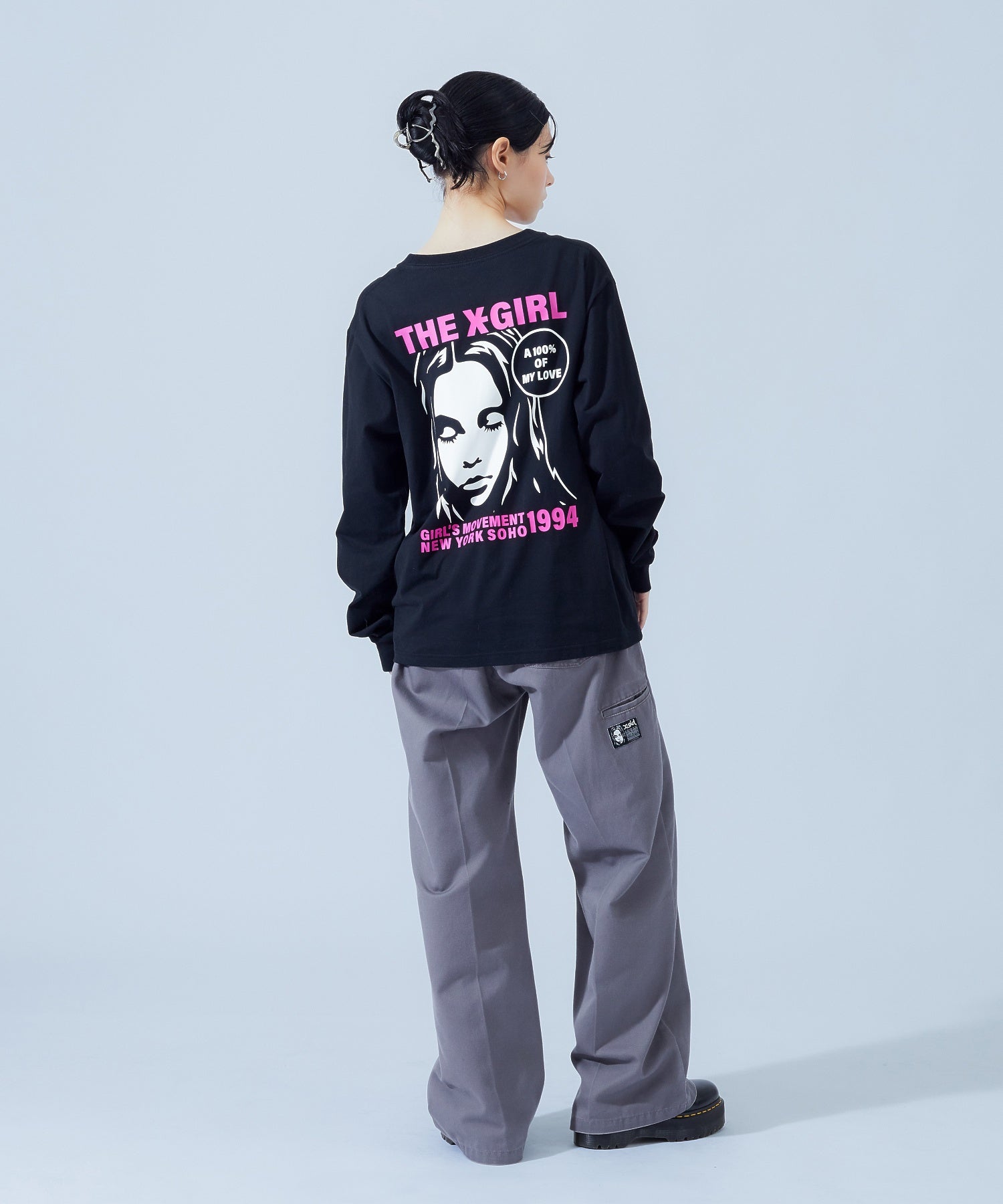 FACE LABEL FADED WIDE STRAIGHT EASY PANTS