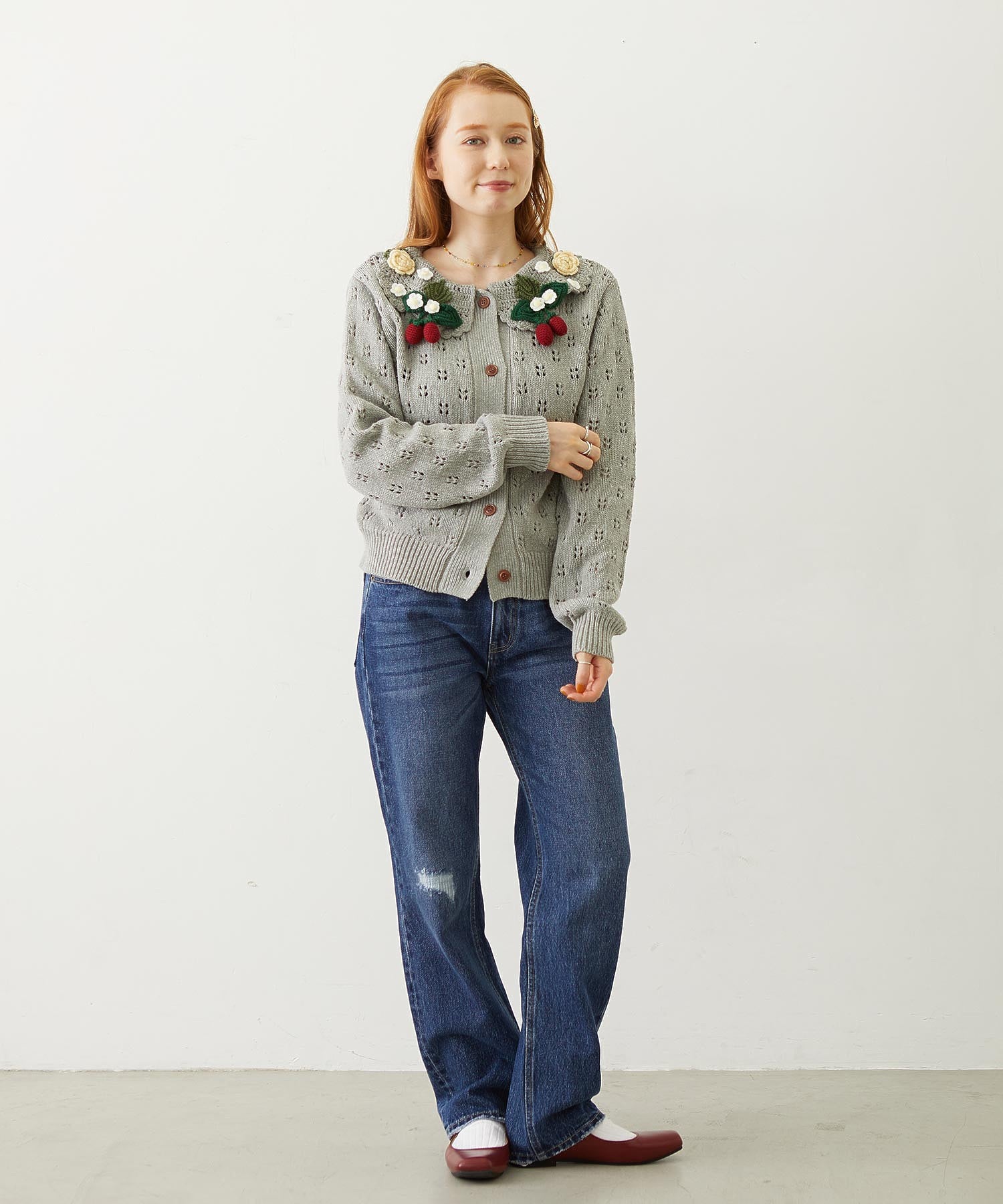 STRAWBERRY FLOWER KNIT CARDIGAN