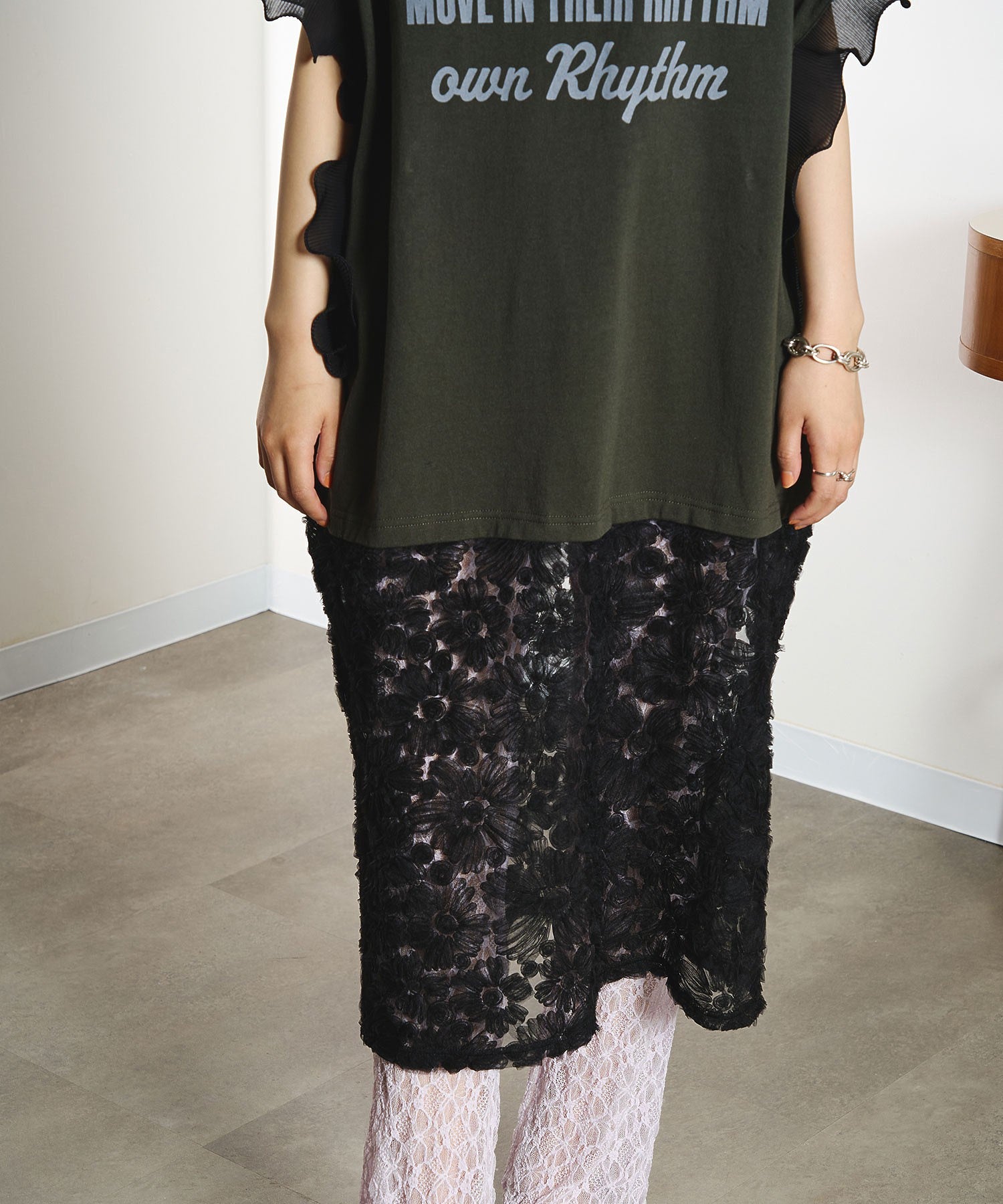 OKIRAKU×ROSEBUD/LACE SKIRT LOGO DRESS