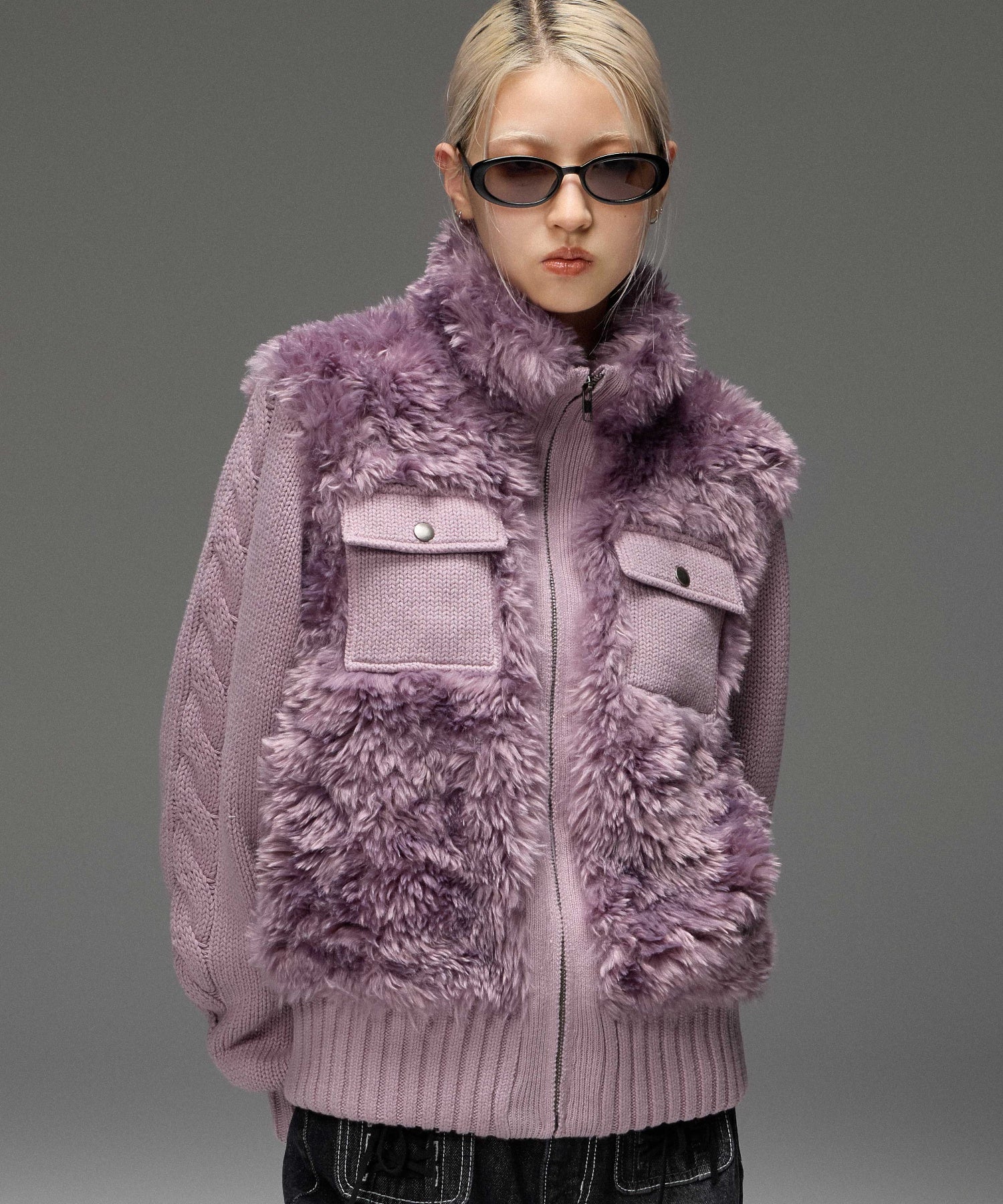 FAUX FUR AND KNIT JACKET