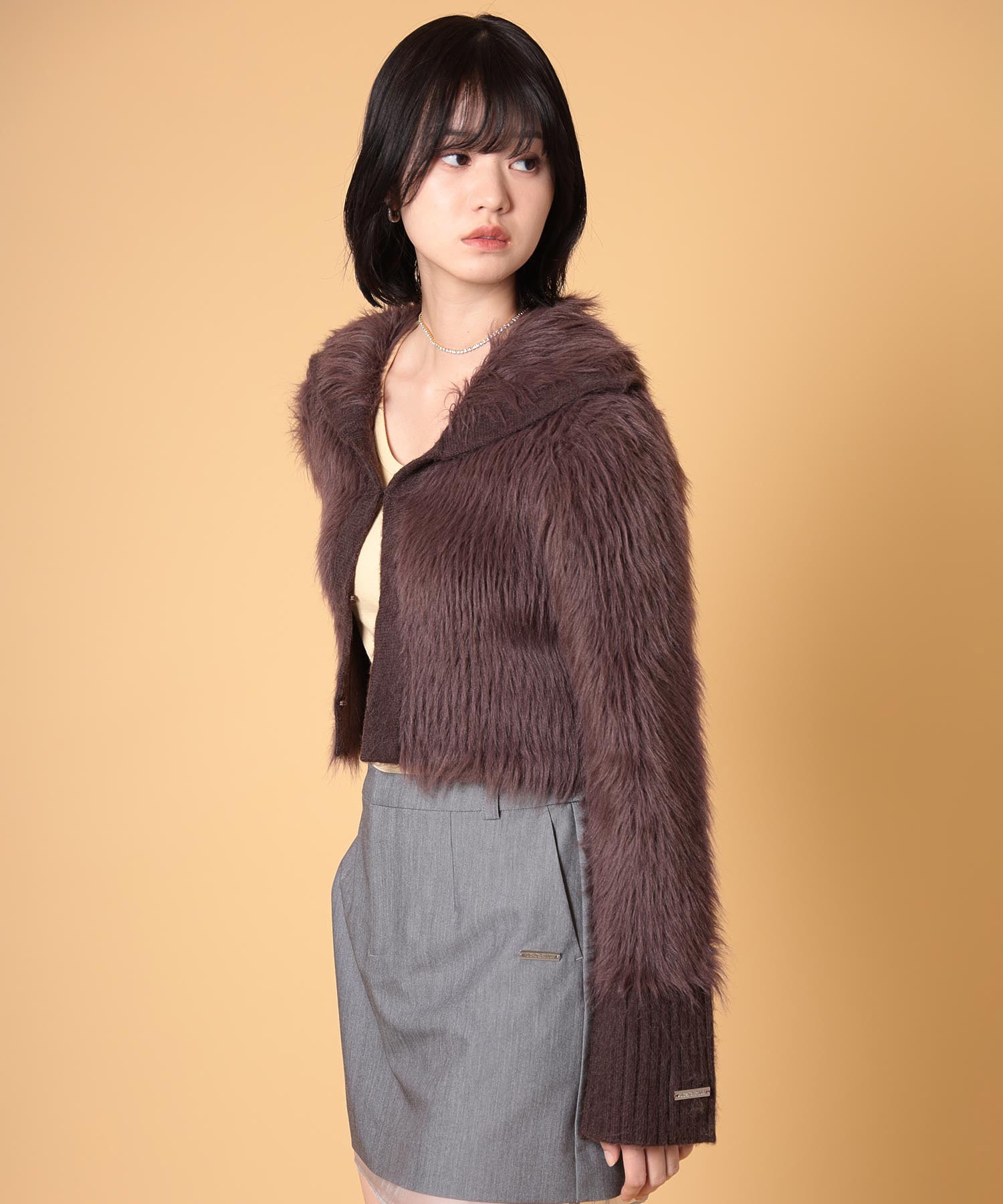 ビッグカラーシャギーニットカーディガン