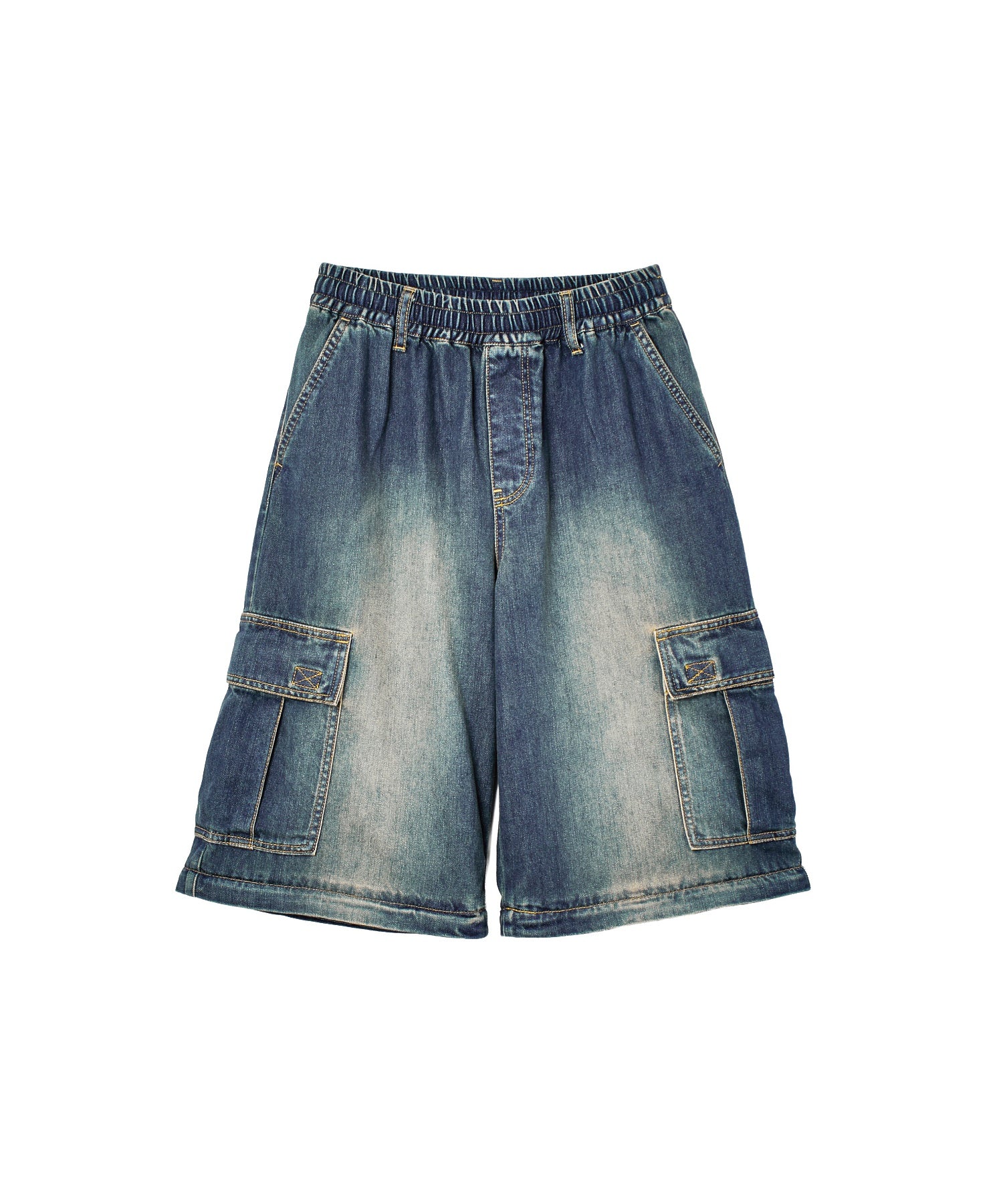 FADED 2WAY WIDE LEG DENIM CARGO PANTS