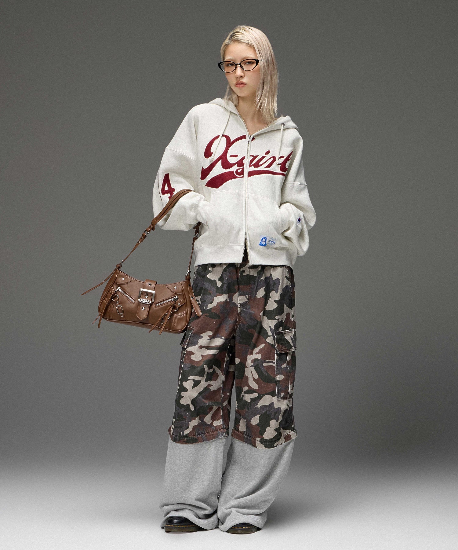 X-girl x Champion REVERSE WEAVE® PATCHED LOGO ZIP UP HOODIE