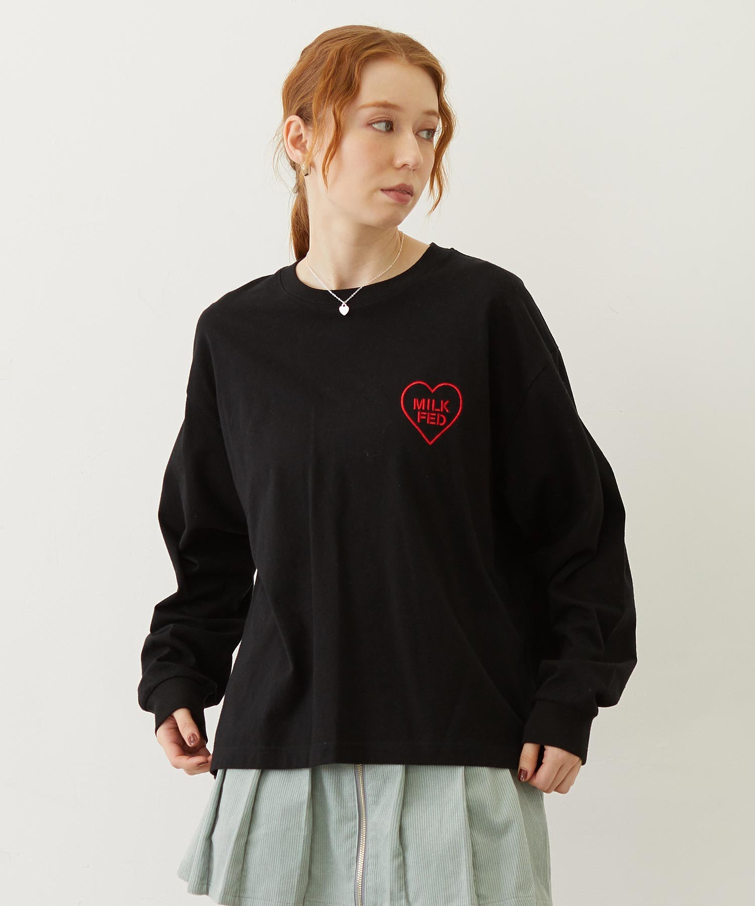 MILKFED. PLAID LOGO L/S TEE