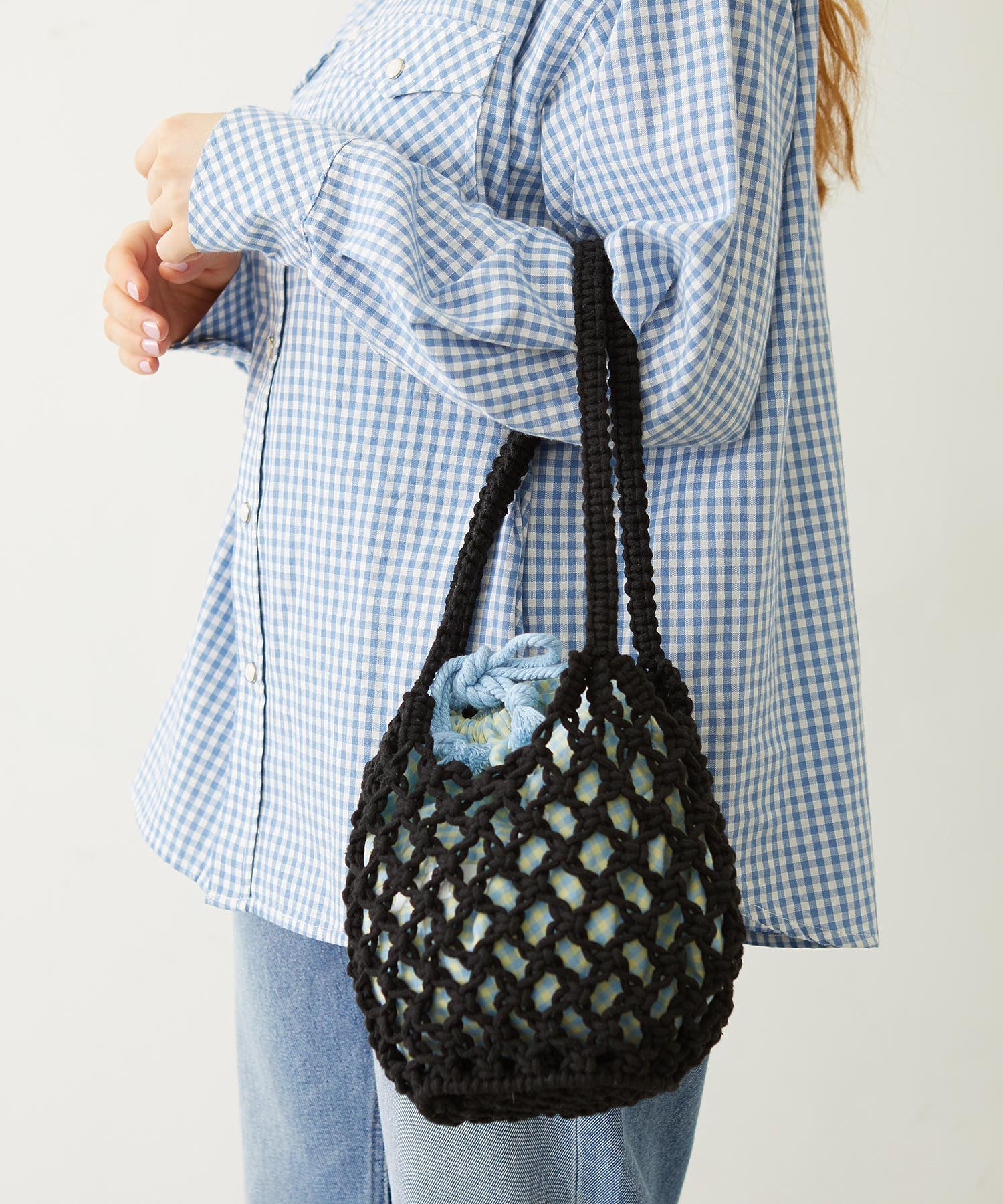 KNITTED GINGHAM BAG