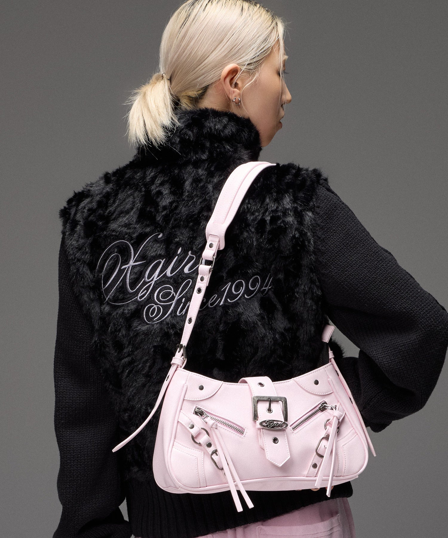 ZIP AND BELT FAUX LEATHER BAG