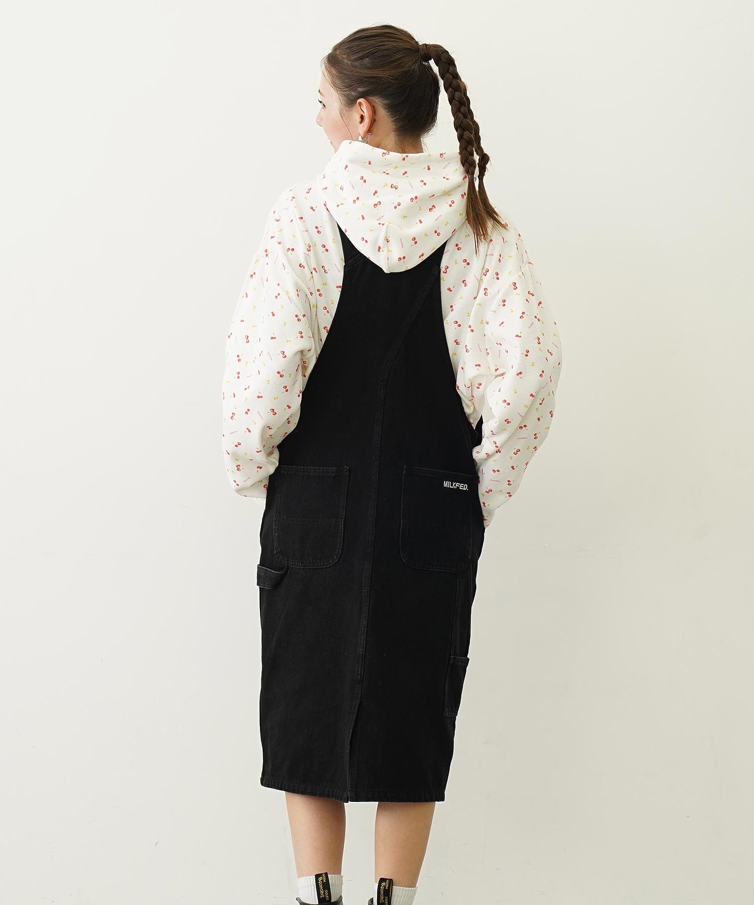 CHERRY PATTERN WAFFLE HOODIE TOP