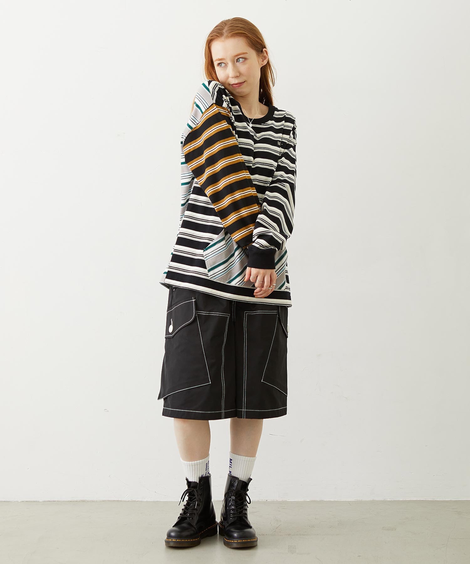 THREE PATTERN STRIPE L/S TOP