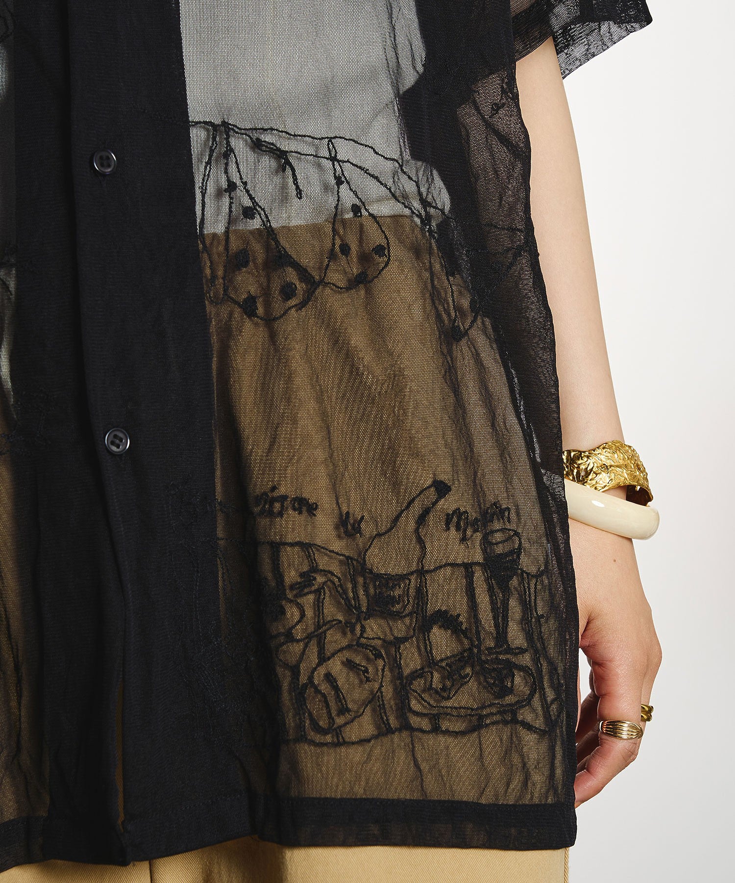 【ROSE BUD別注】INDIA IS BEAUTIFUL/EMBROIDERED SHEER TULLE SHIRT