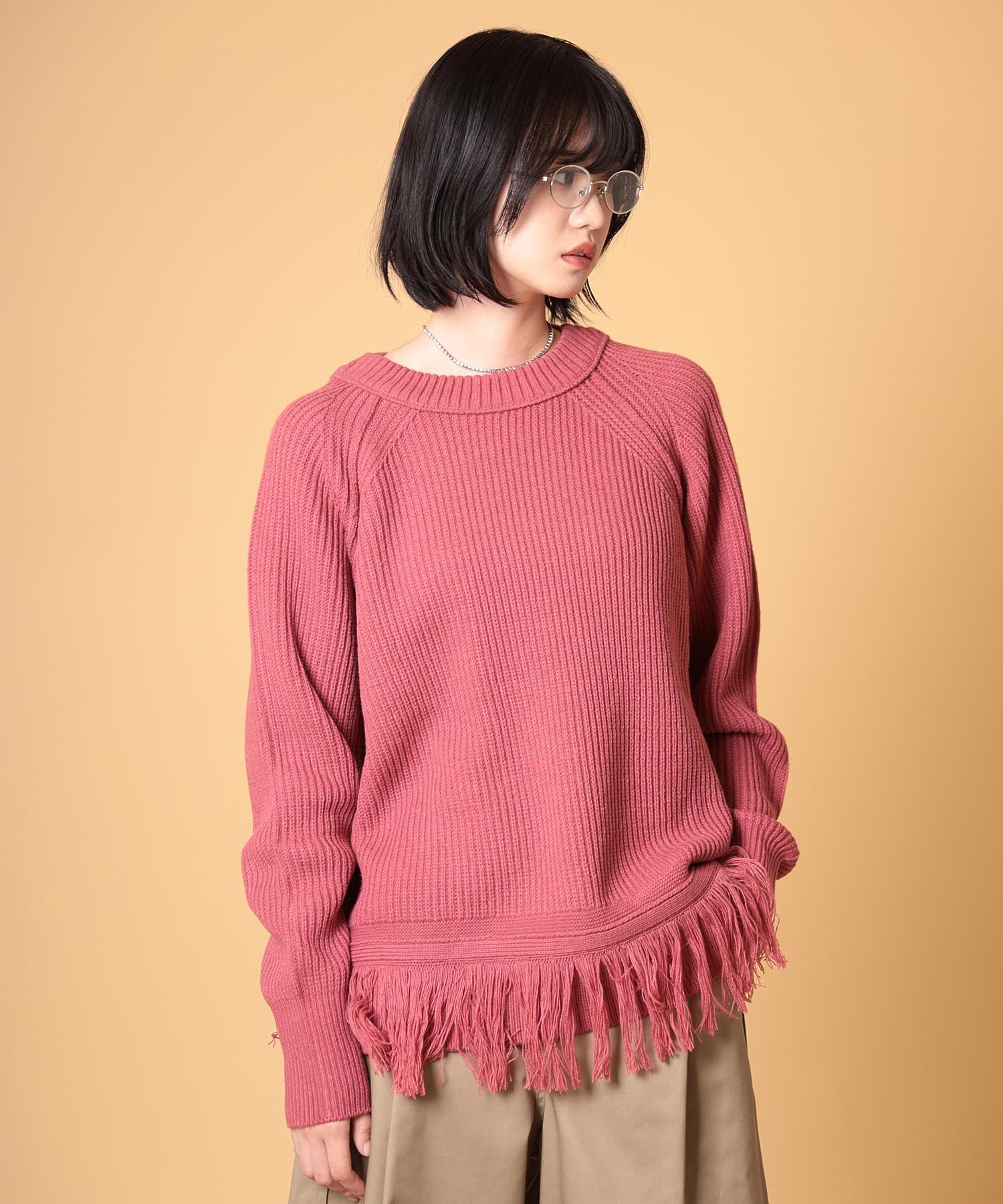 オーバーサイズフリンジニットプルオーバー