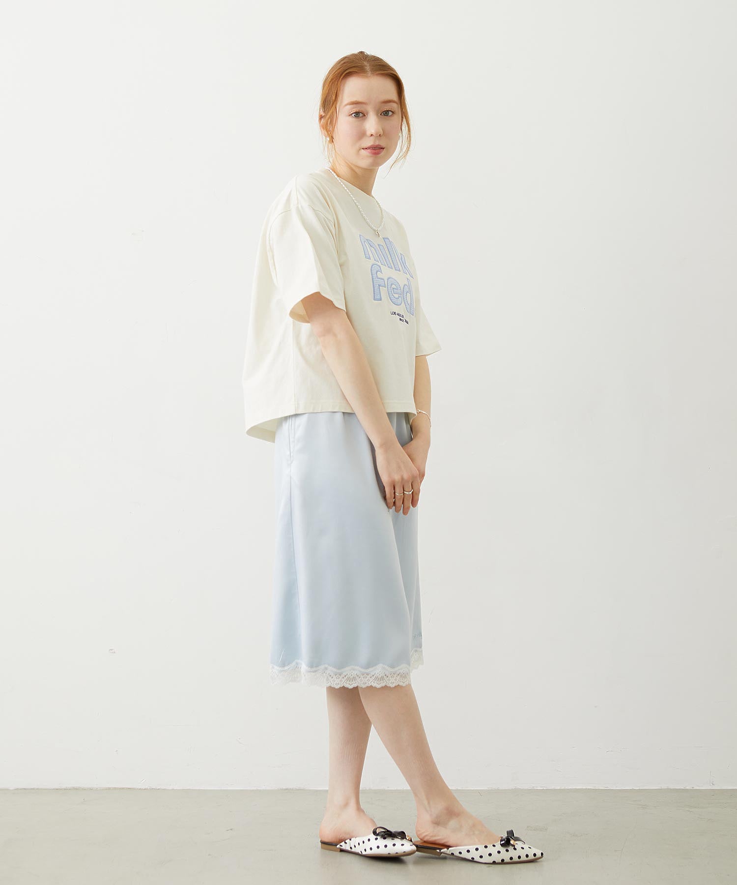 CUT OUT LOGO GINGHAM WIDE S/S TEE