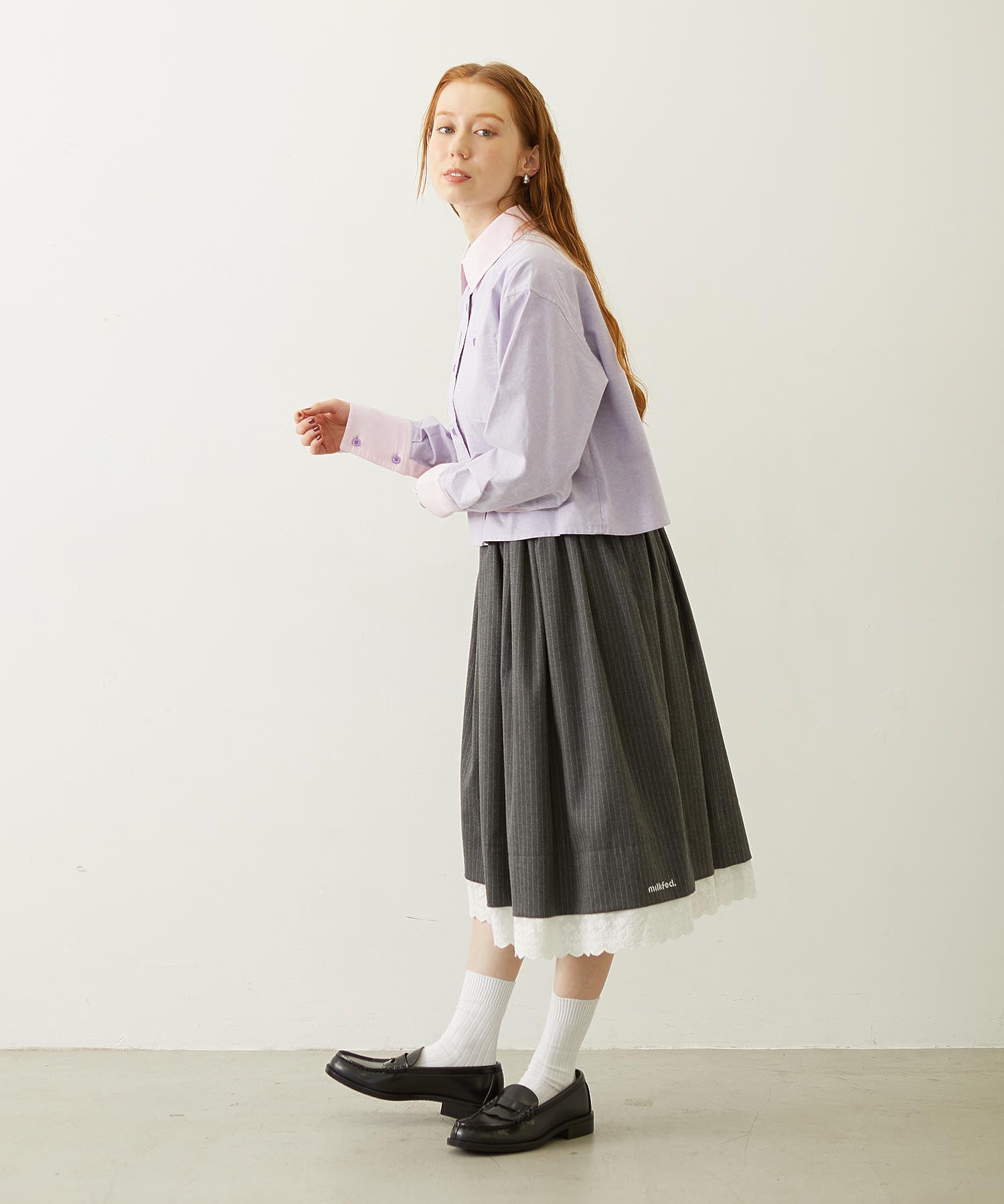 LACE HEM STRIPED SKIRT