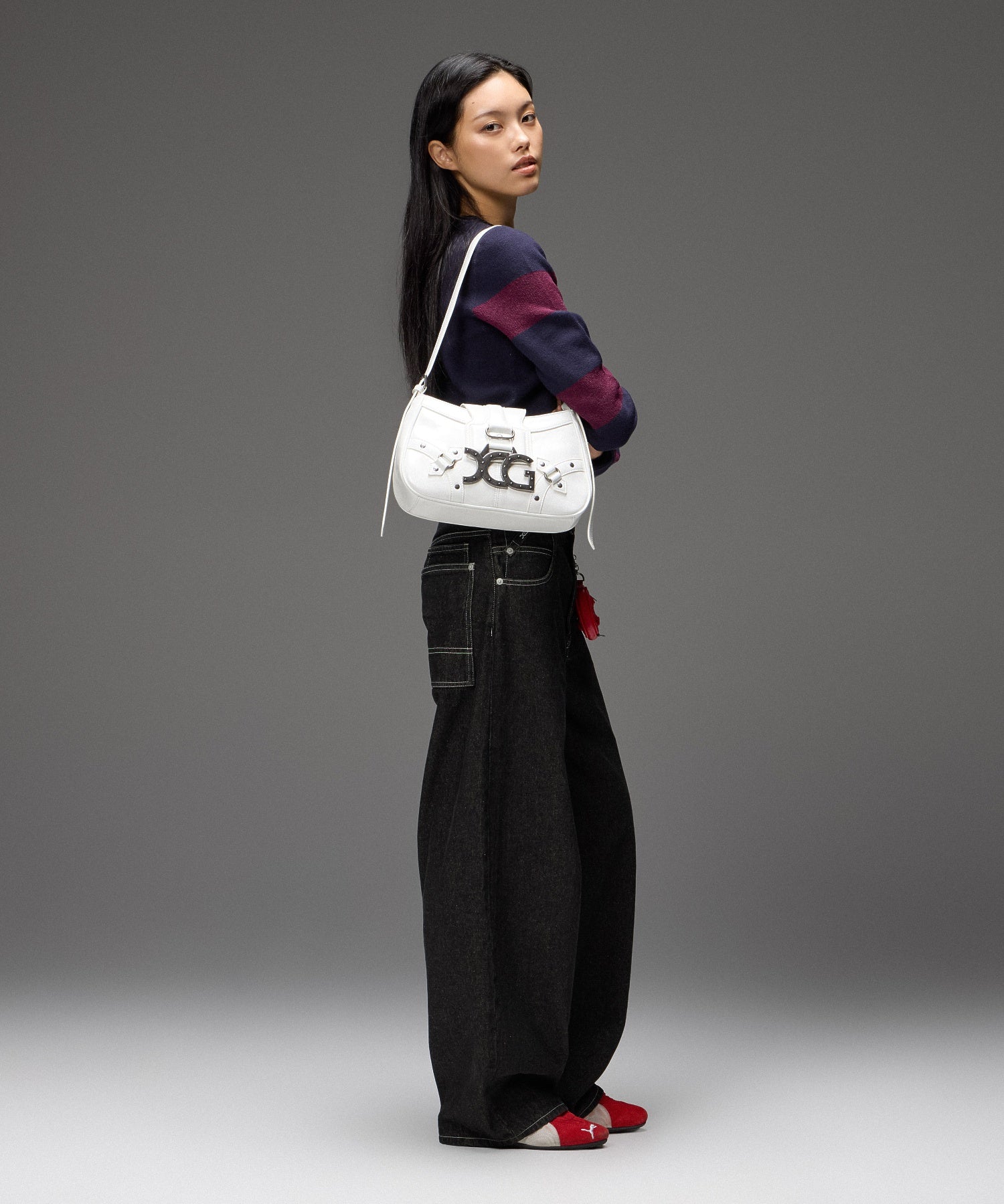 LOOP WITH BUCKLE WIDE LEG DENIM PANTS