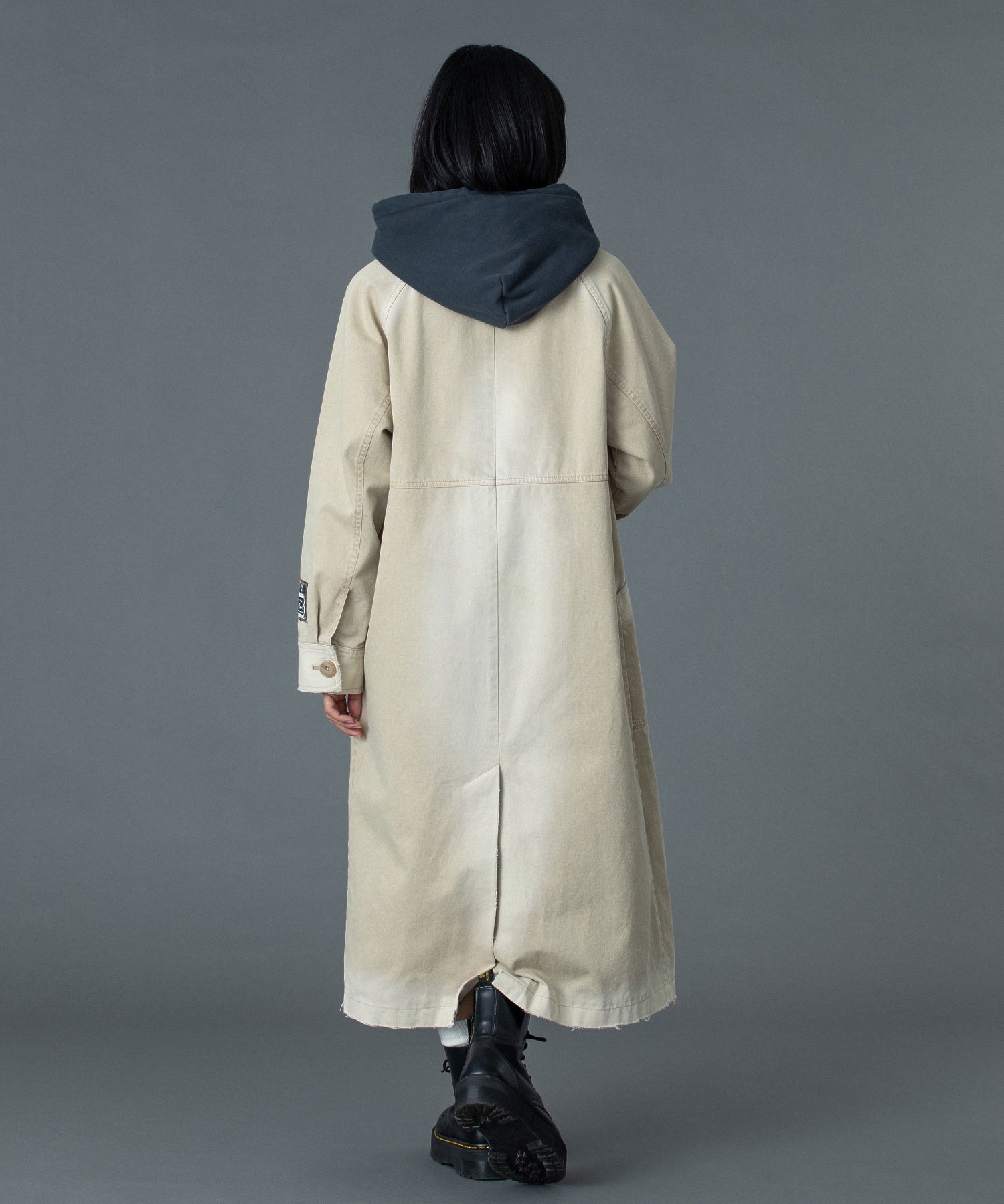 FADED STAND COLLAR LONG COAT