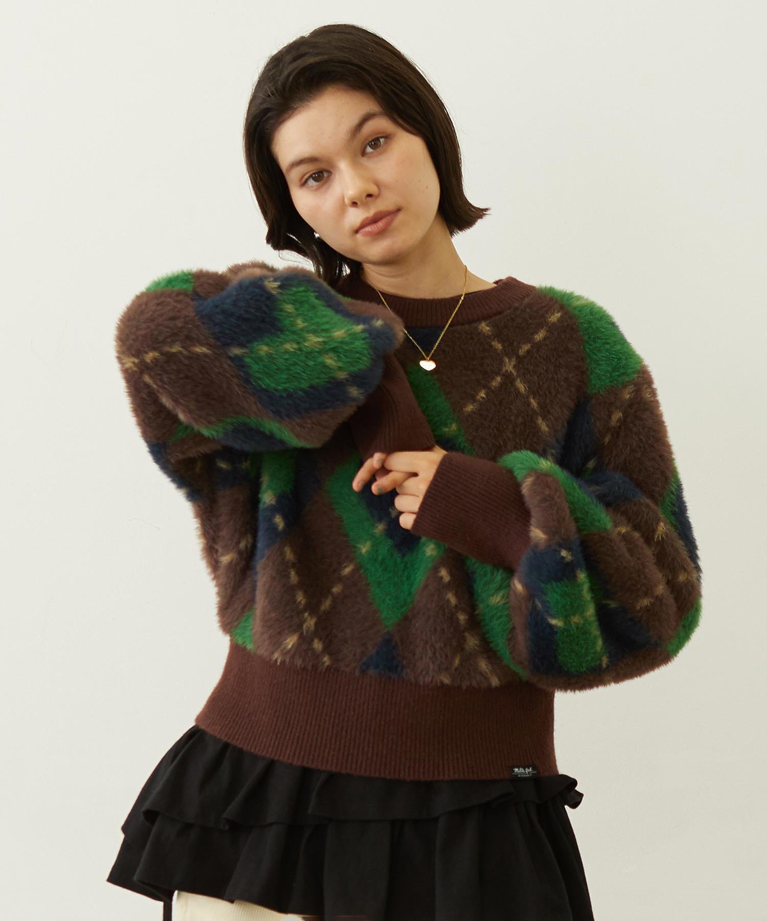 HEART ARGYLE KNIT TOP
