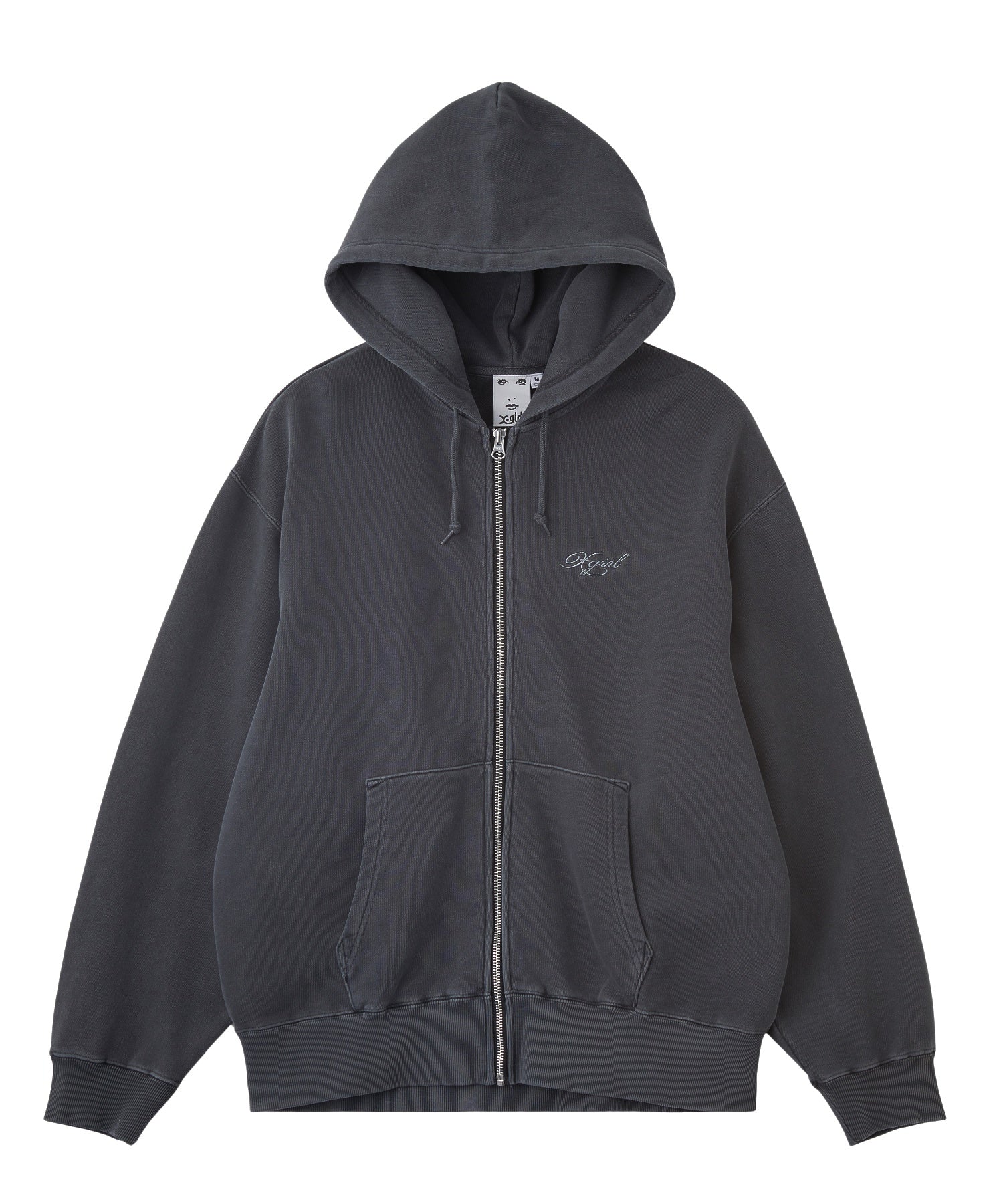 PIGMENT DYED FACE PATCH AND LOGO ZIP UP SWEAT HOODIE
