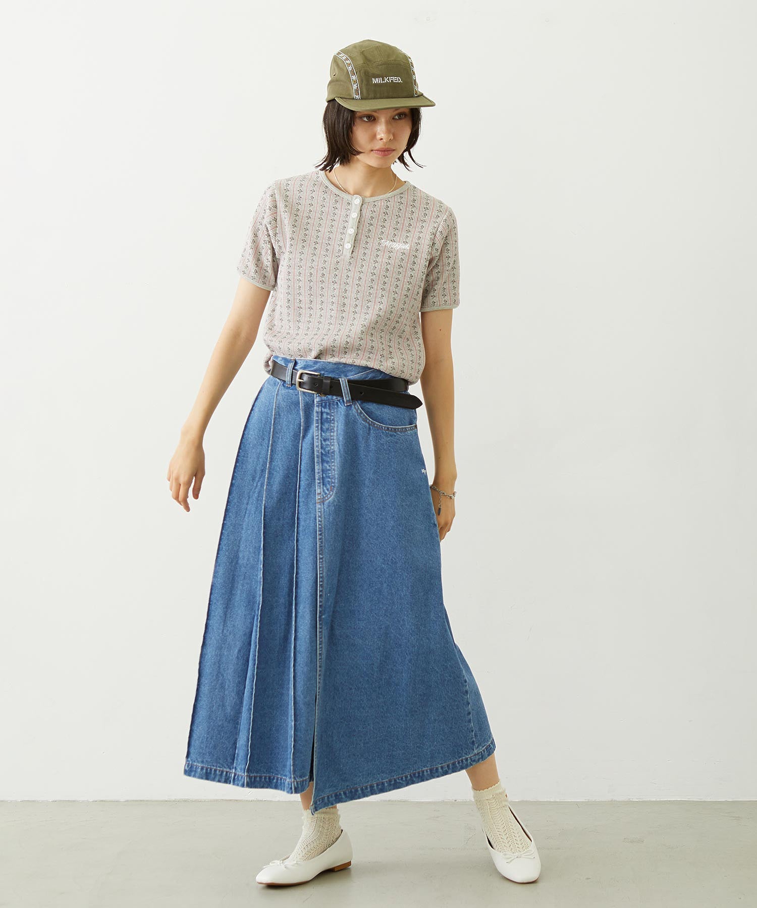 STRIPED FLOWER WAFFLE S/S TOP