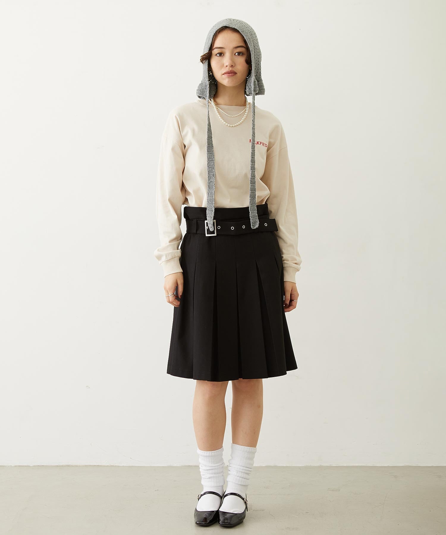 BELTED PLEATED SKIRT