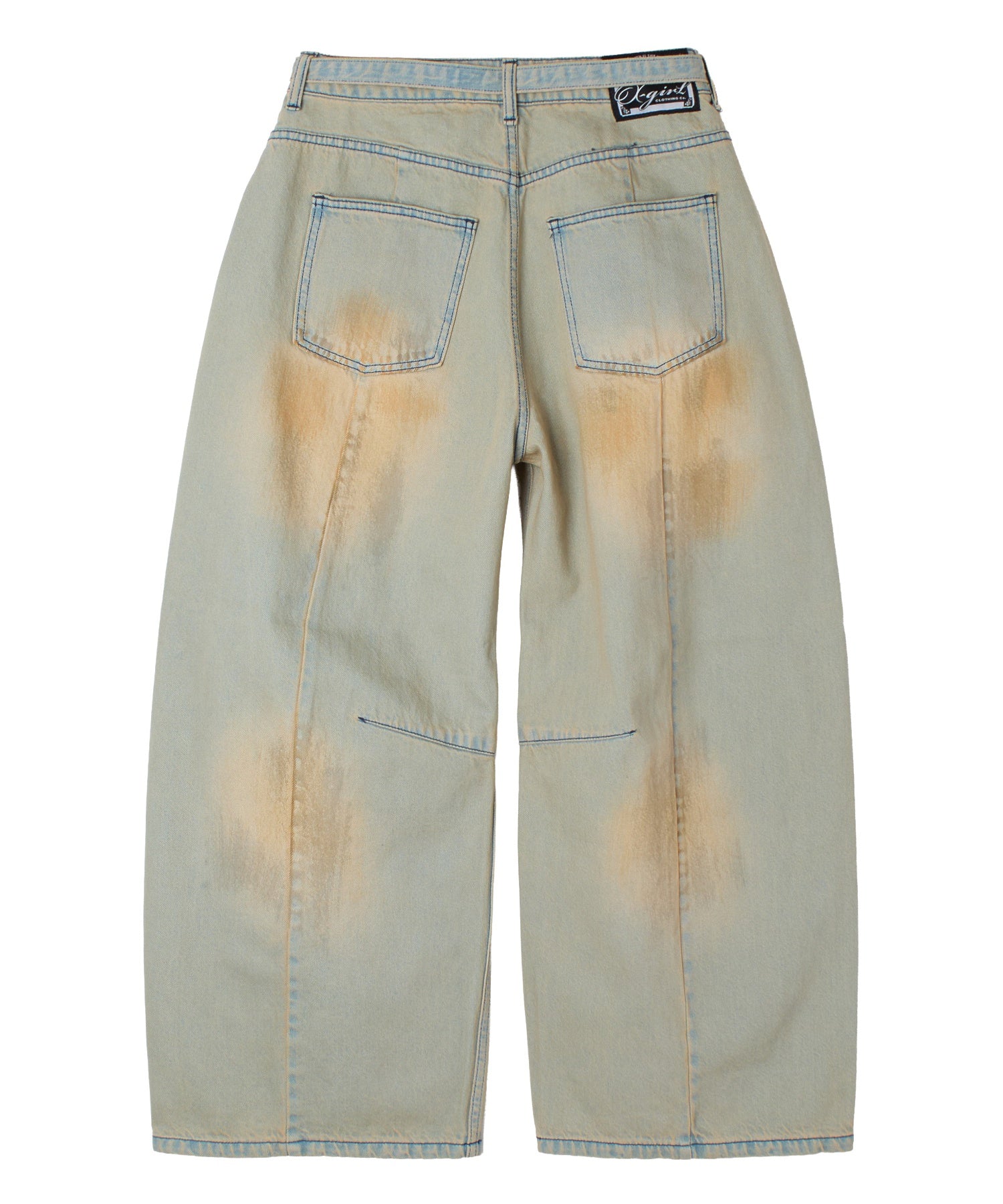 FADED FACE LABEL WIDE BAGGY DENIM PANTS