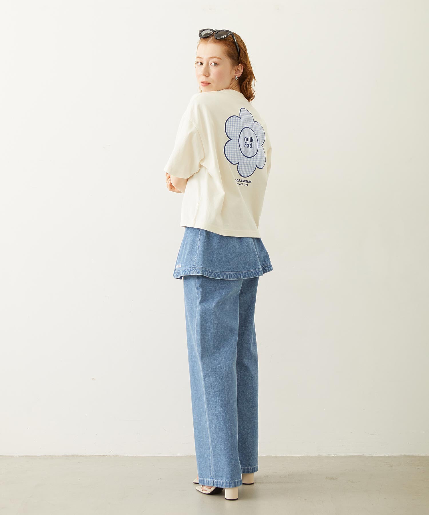 CUT OUT LOGO GINGHAM FLOWER WIDE S/S TEE