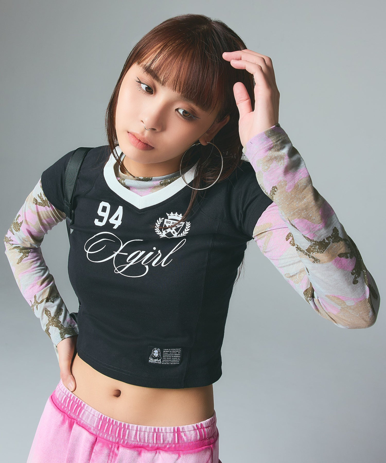 FADED CAMO SHEER L/S TOP