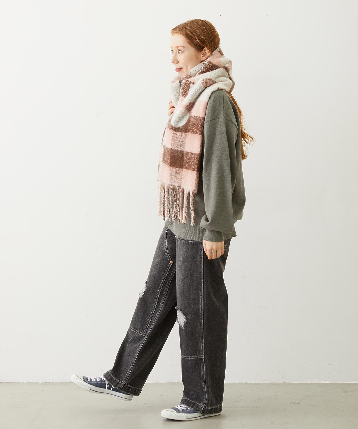 GINGHAM CHECK LOGO STOLE